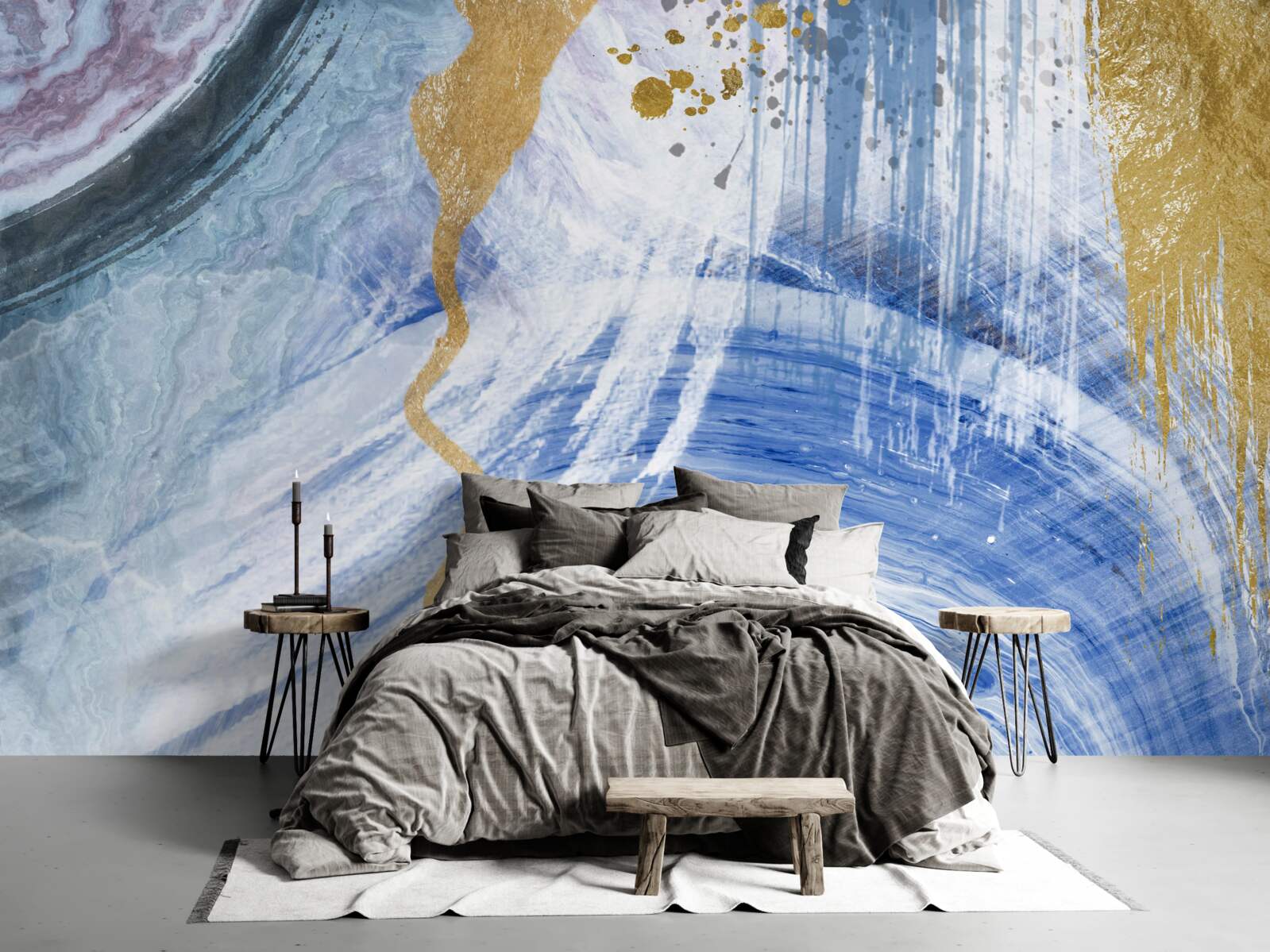 Fototapeta brązowe strumienie na tle niebieskich plam