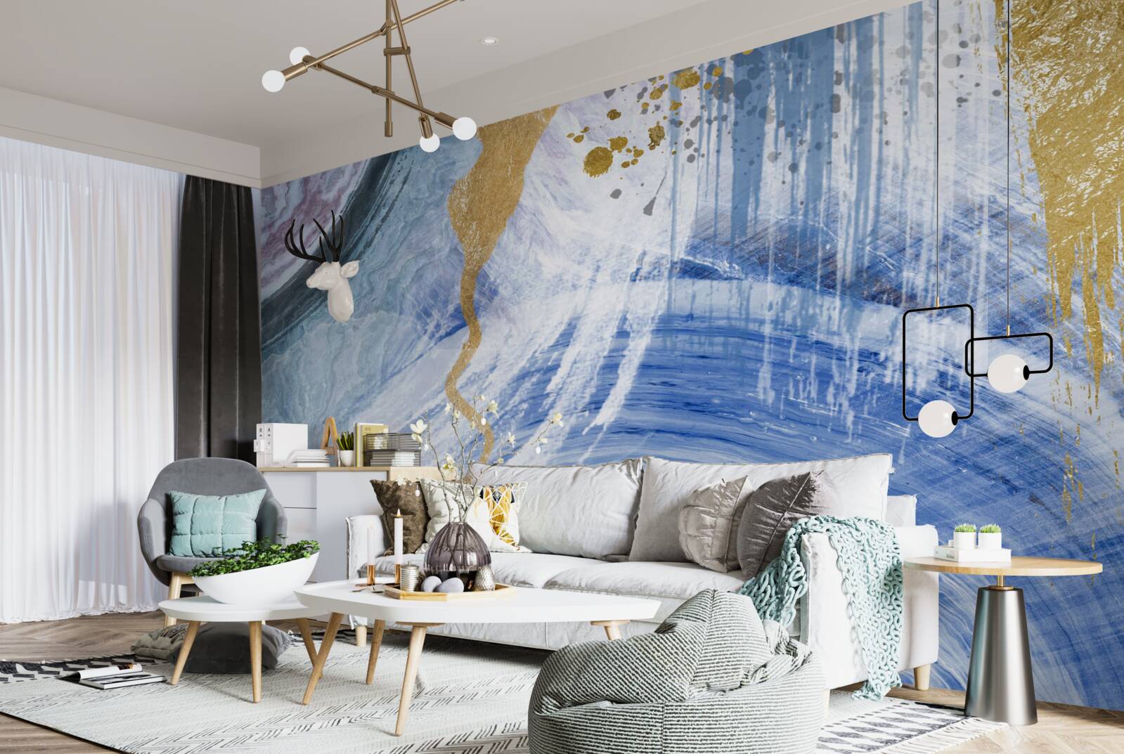 Fototapeta brązowe strumienie na tle niebieskich plam