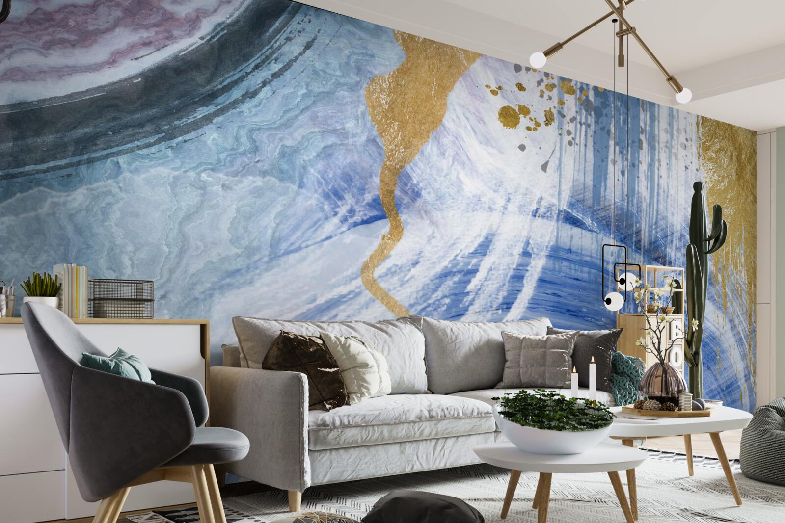 Fototapeta brązowe strumienie na tle niebieskich plam