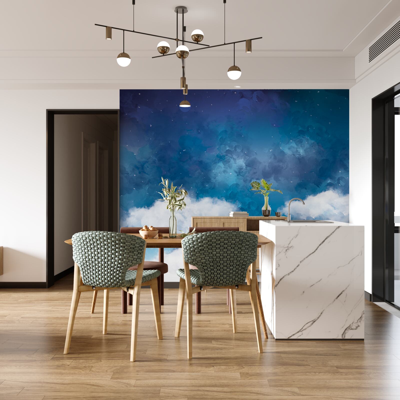 Fototapeta gwiaździste niebo usiane chmurami w nocy