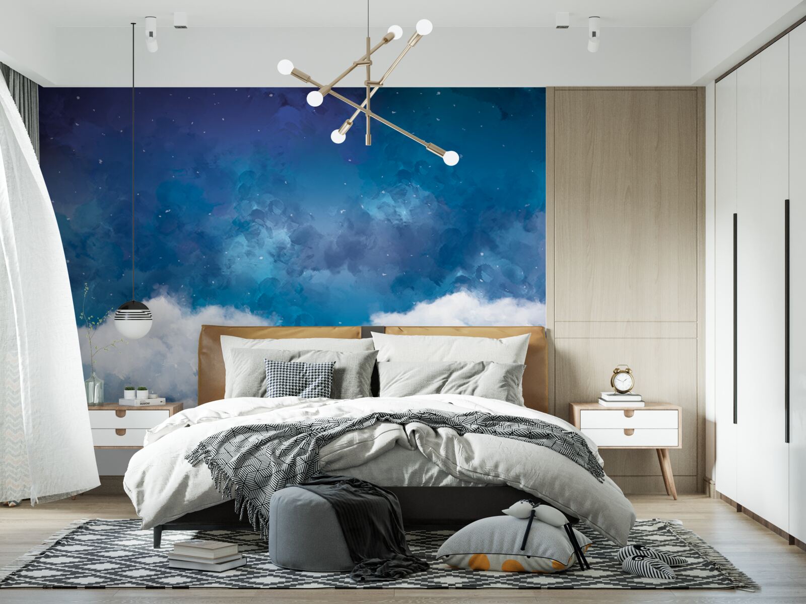 Fototapeta gwiaździste niebo usiane chmurami w nocy