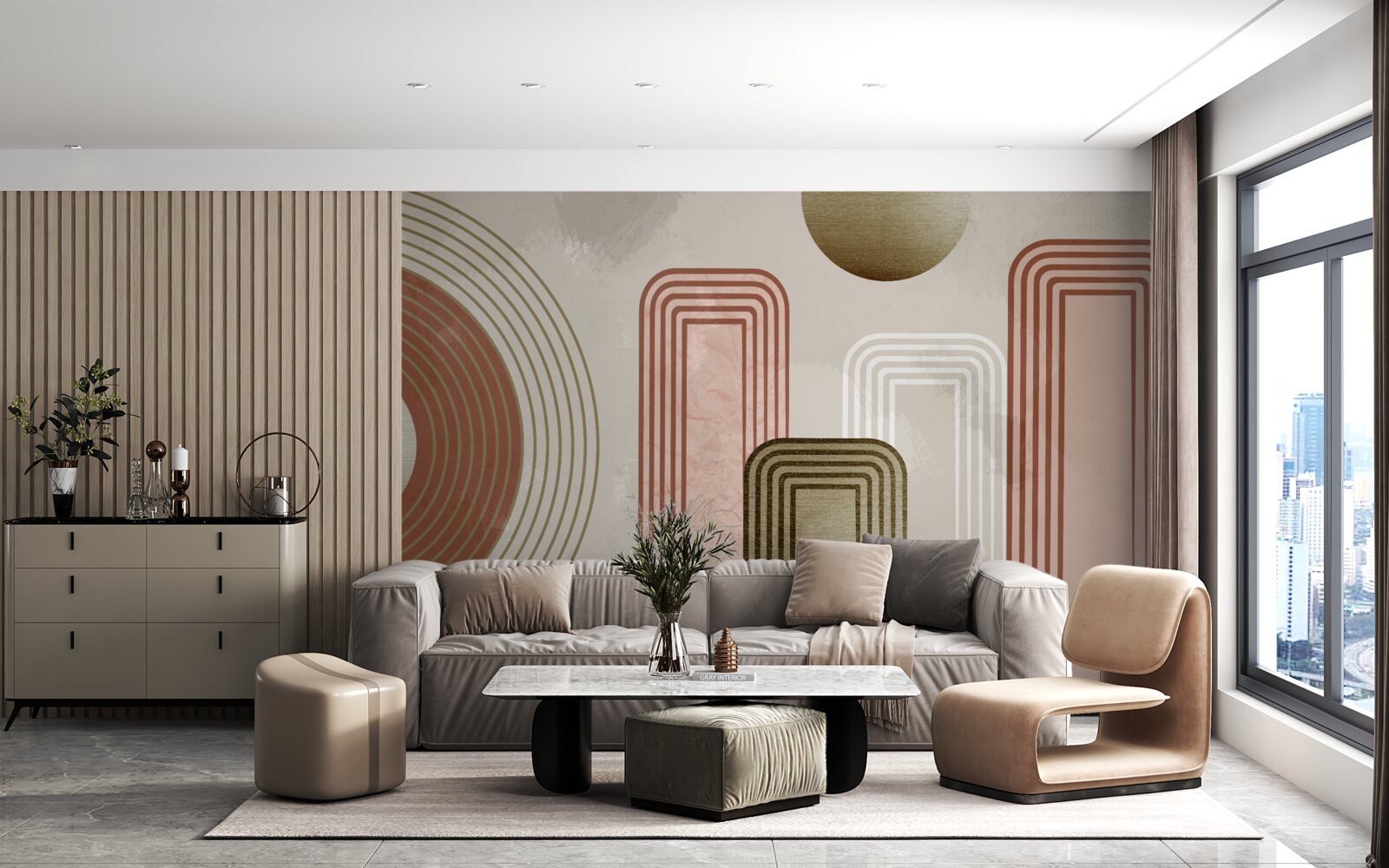 Fototapeta miękkie krzywe na szarym tle