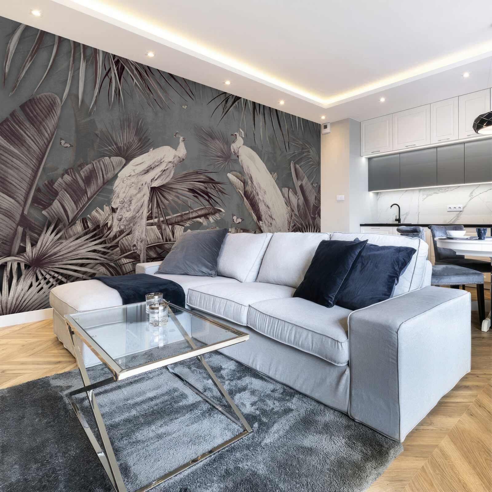 Fototapeta białe pawie przygotowują się na opady