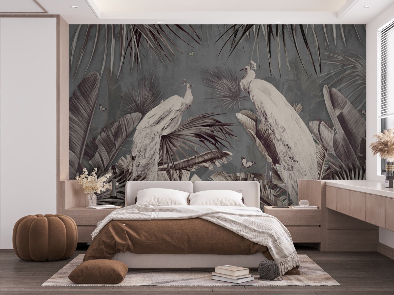 Fototapeta białe pawie przygotowują się na opady