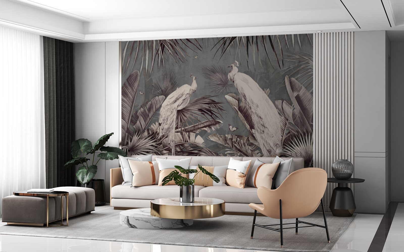 Fototapeta białe pawie przygotowują się na opady