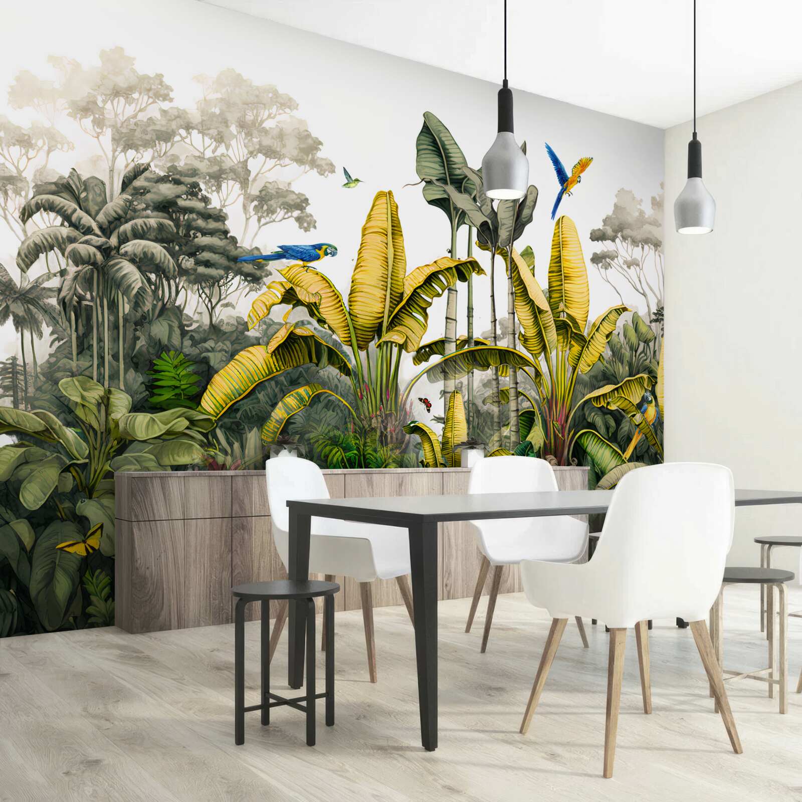 Fototapeta wielkie gałęzie złotej paproci w tropikalnym lesie