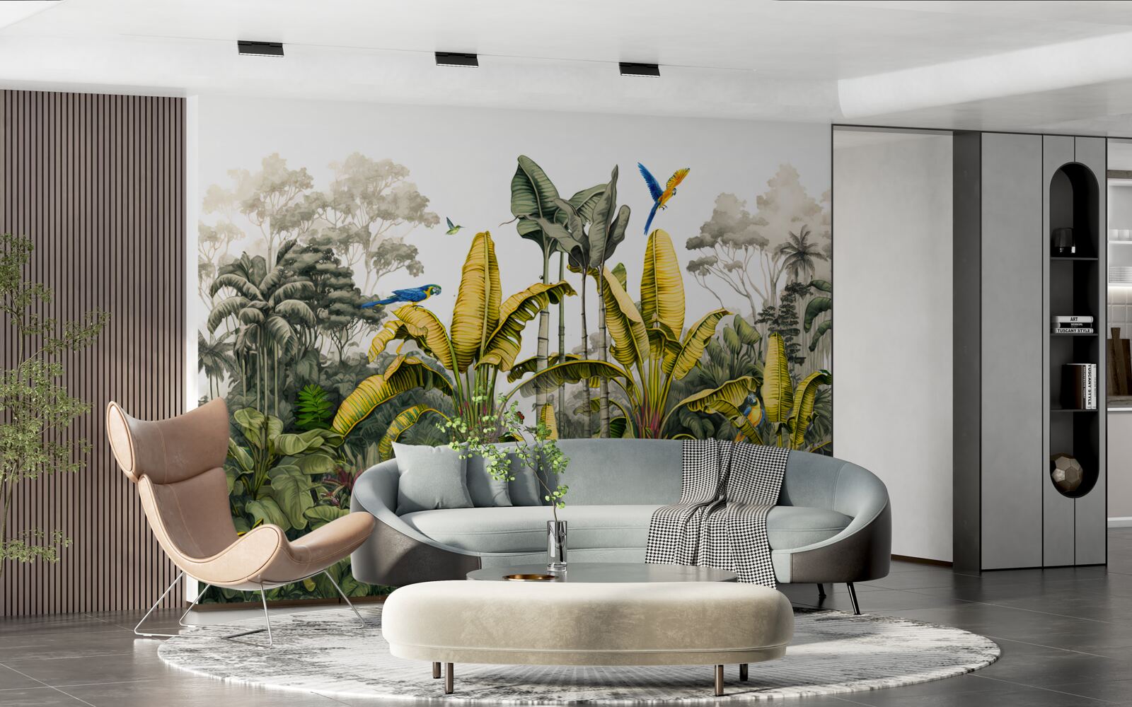 Fototapeta wielkie gałęzie złotej paproci w tropikalnym lesie