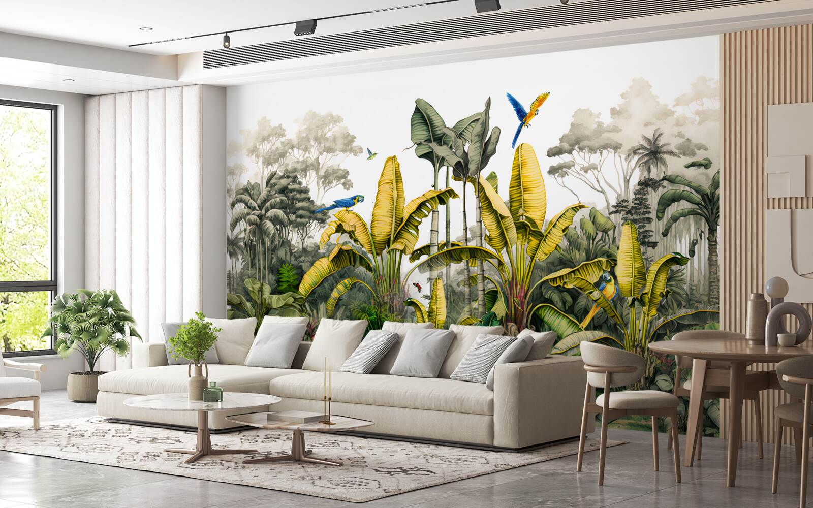 Fototapeta wielkie gałęzie złotej paproci w tropikalnym lesie