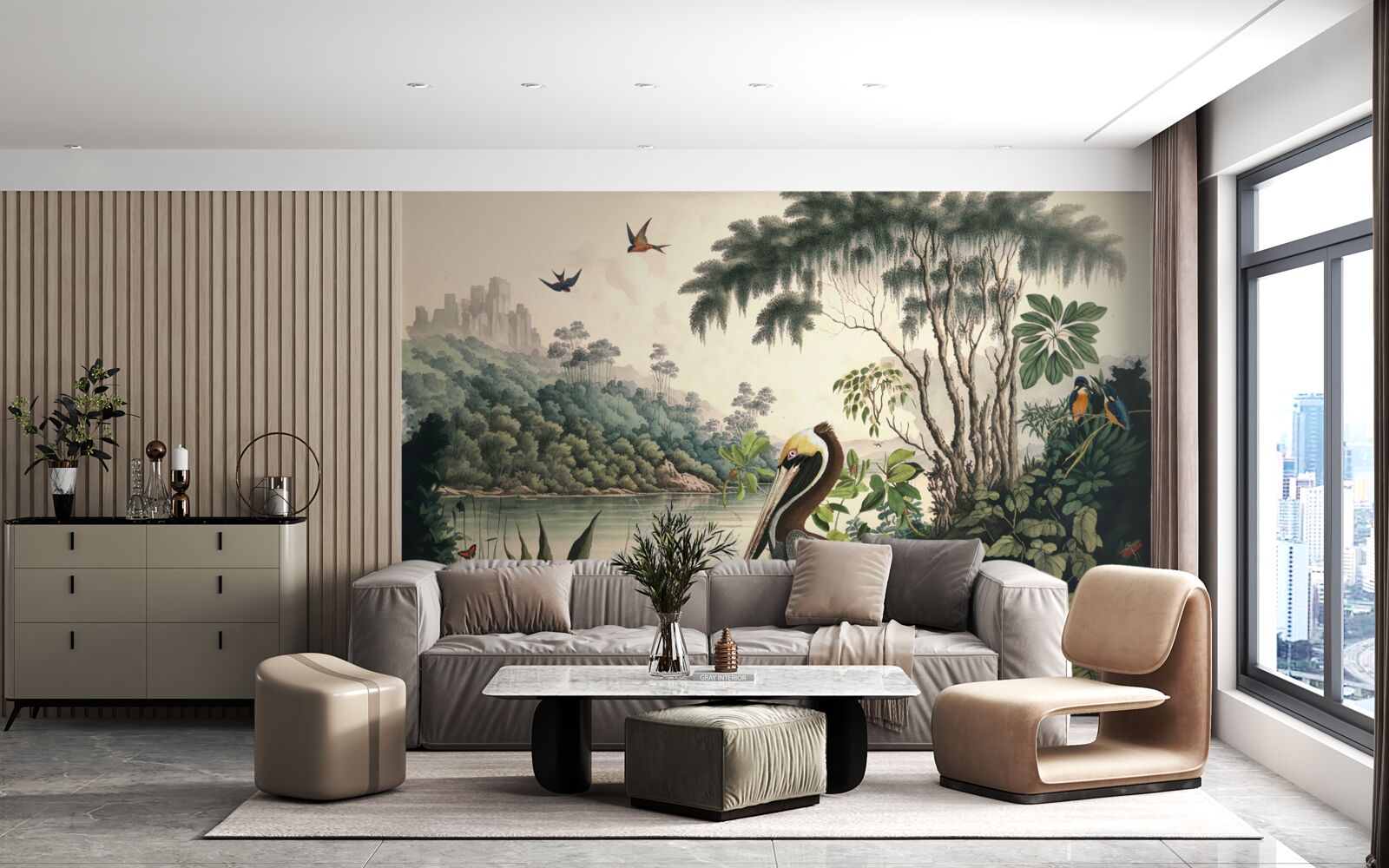 Fototapeta pelikan szuka pożywienia w wodach jeziora