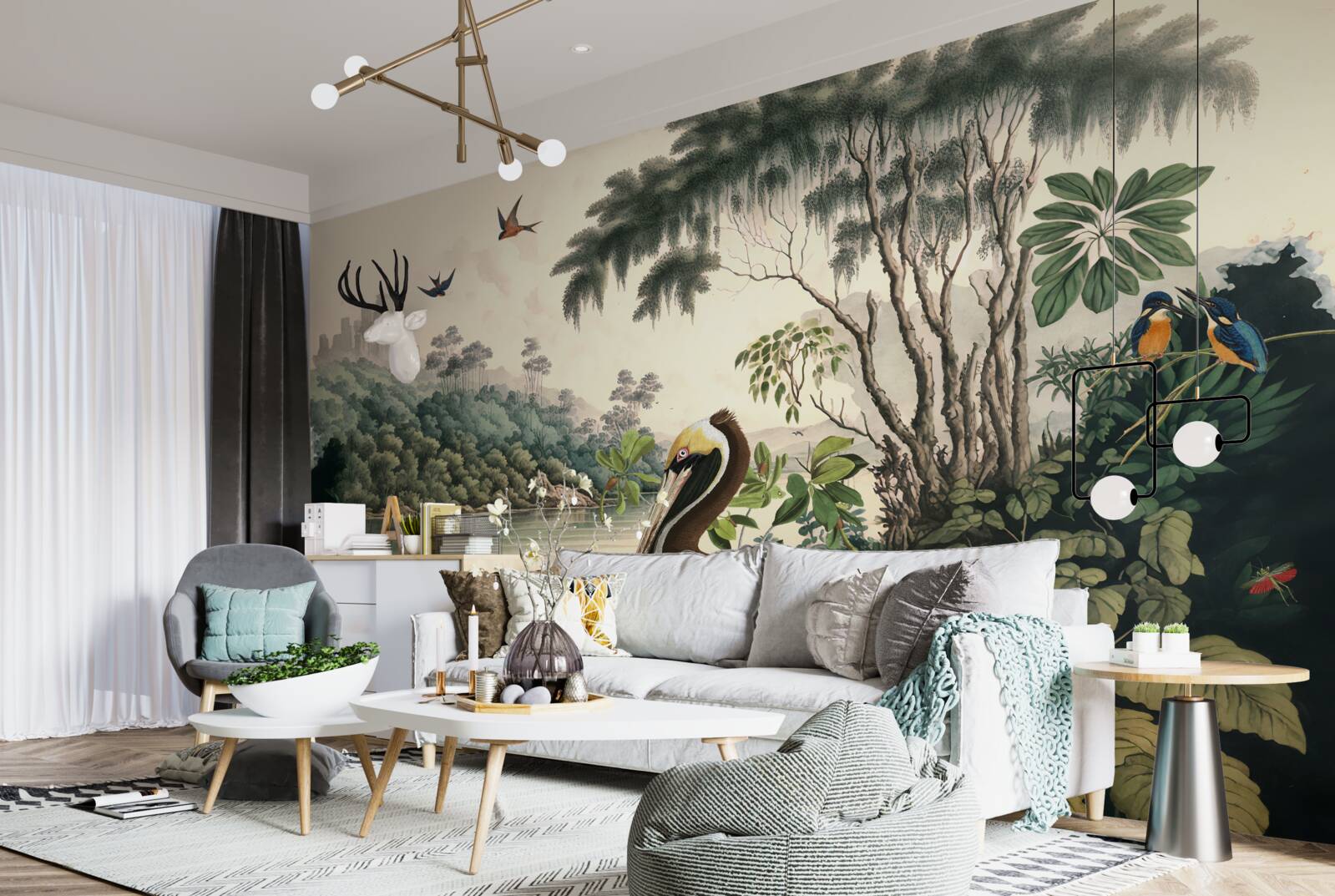 Fototapeta pelikan szuka pożywienia w wodach jeziora