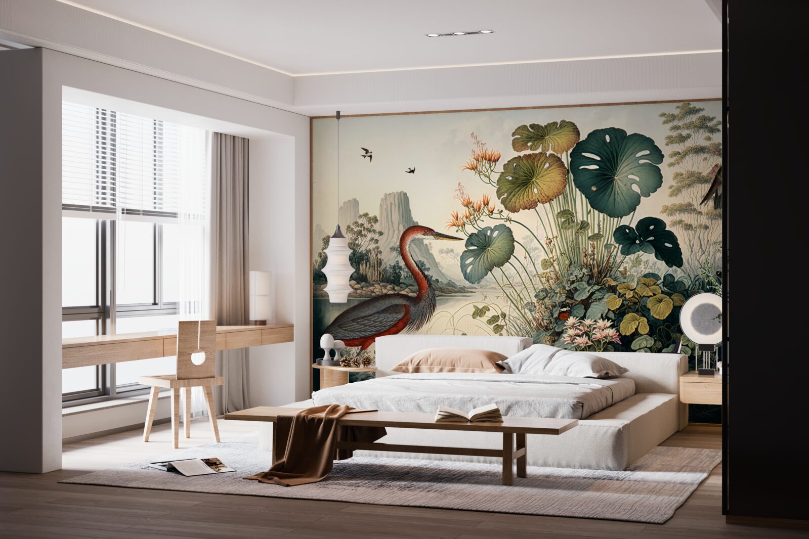 Fototapeta rośliny wodne i czaple stawu