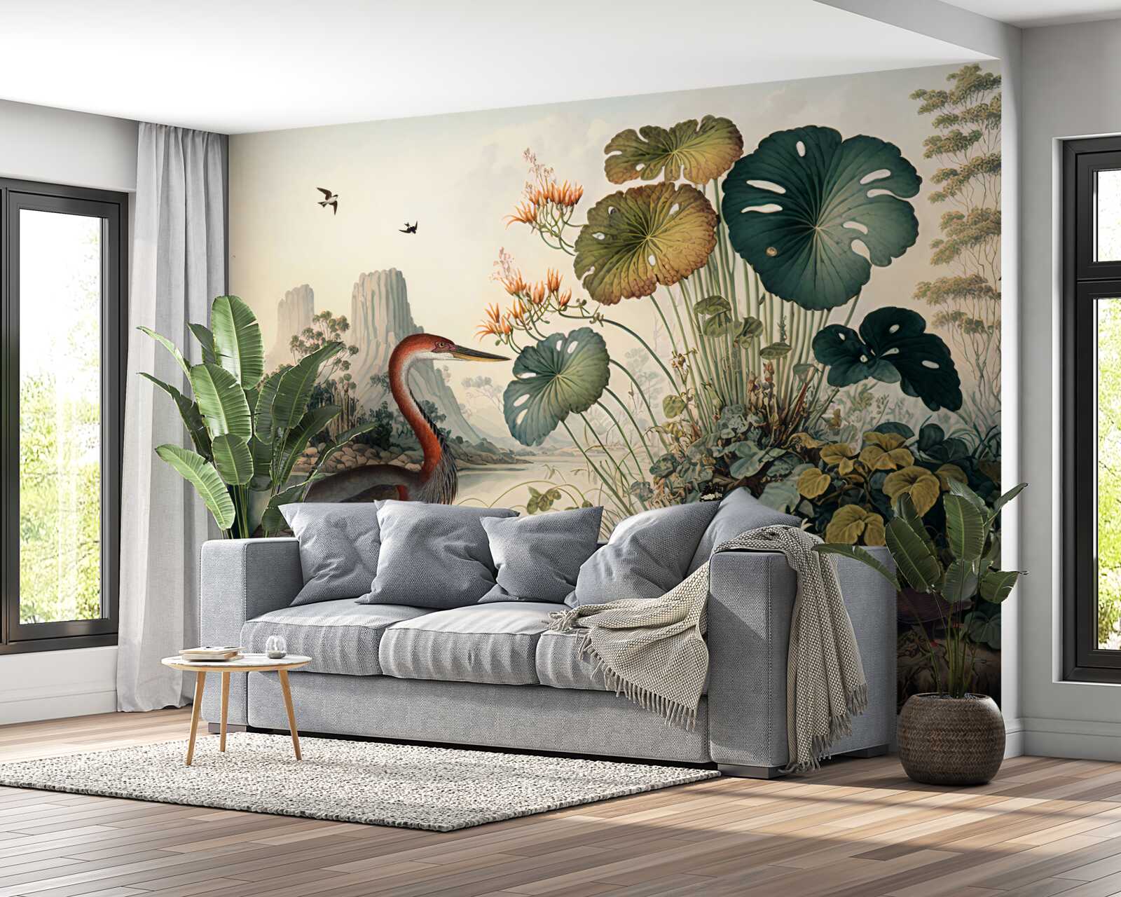 Fototapeta rośliny wodne i czaple stawu