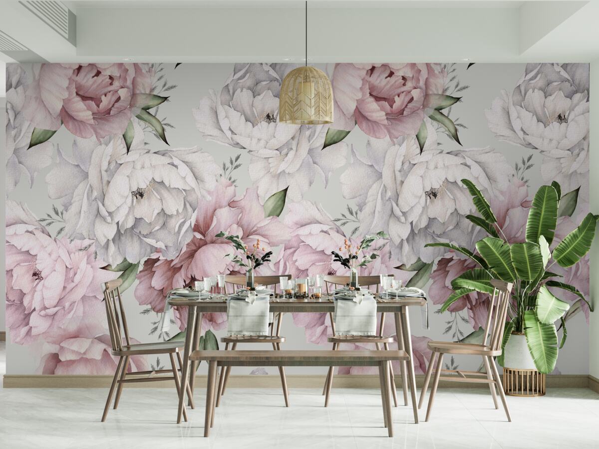 Fototapeta piękne piwonie w odcieniach bieli i różu