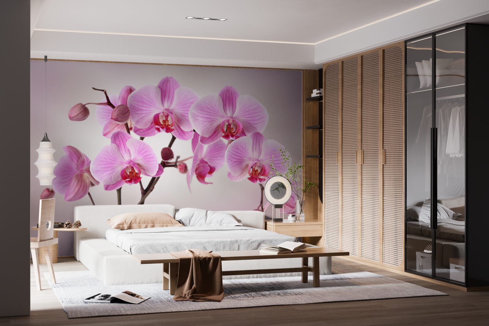 Fototapeta nad wodą wiszą gałęzie liliowej orchidei