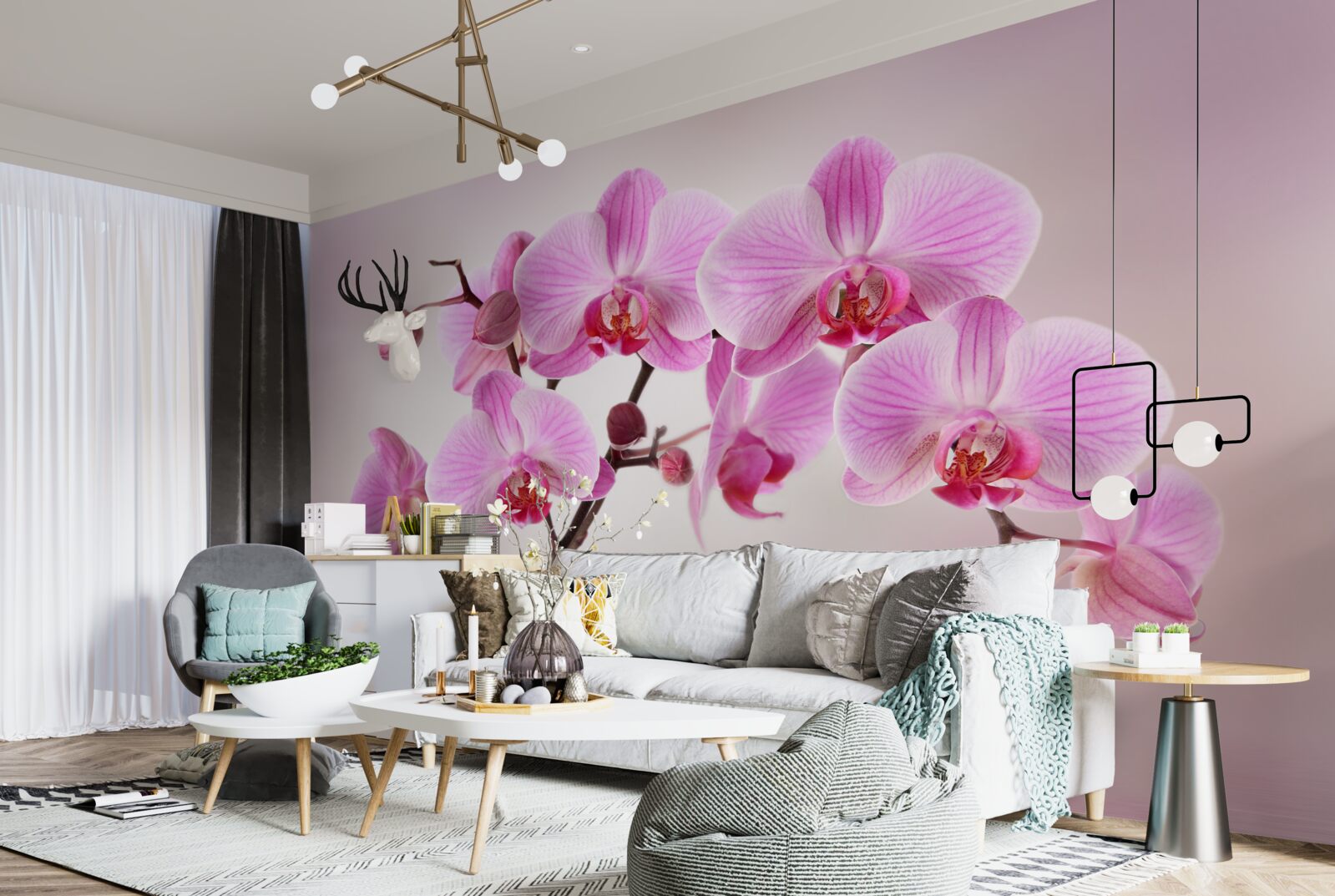 Fototapeta nad wodą wiszą gałęzie liliowej orchidei