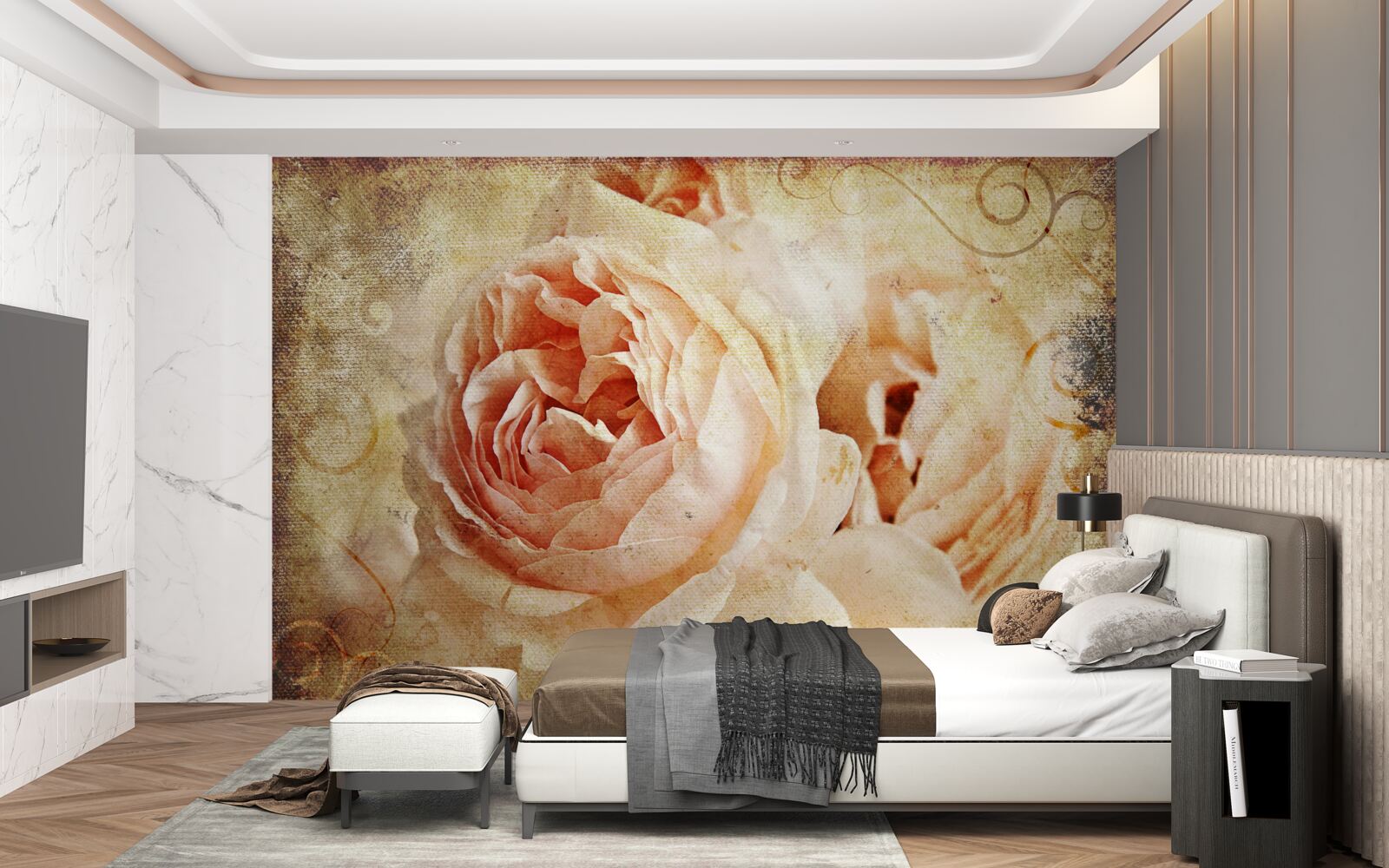 Fototapeta dwa zabytkowe różowe kwiaty