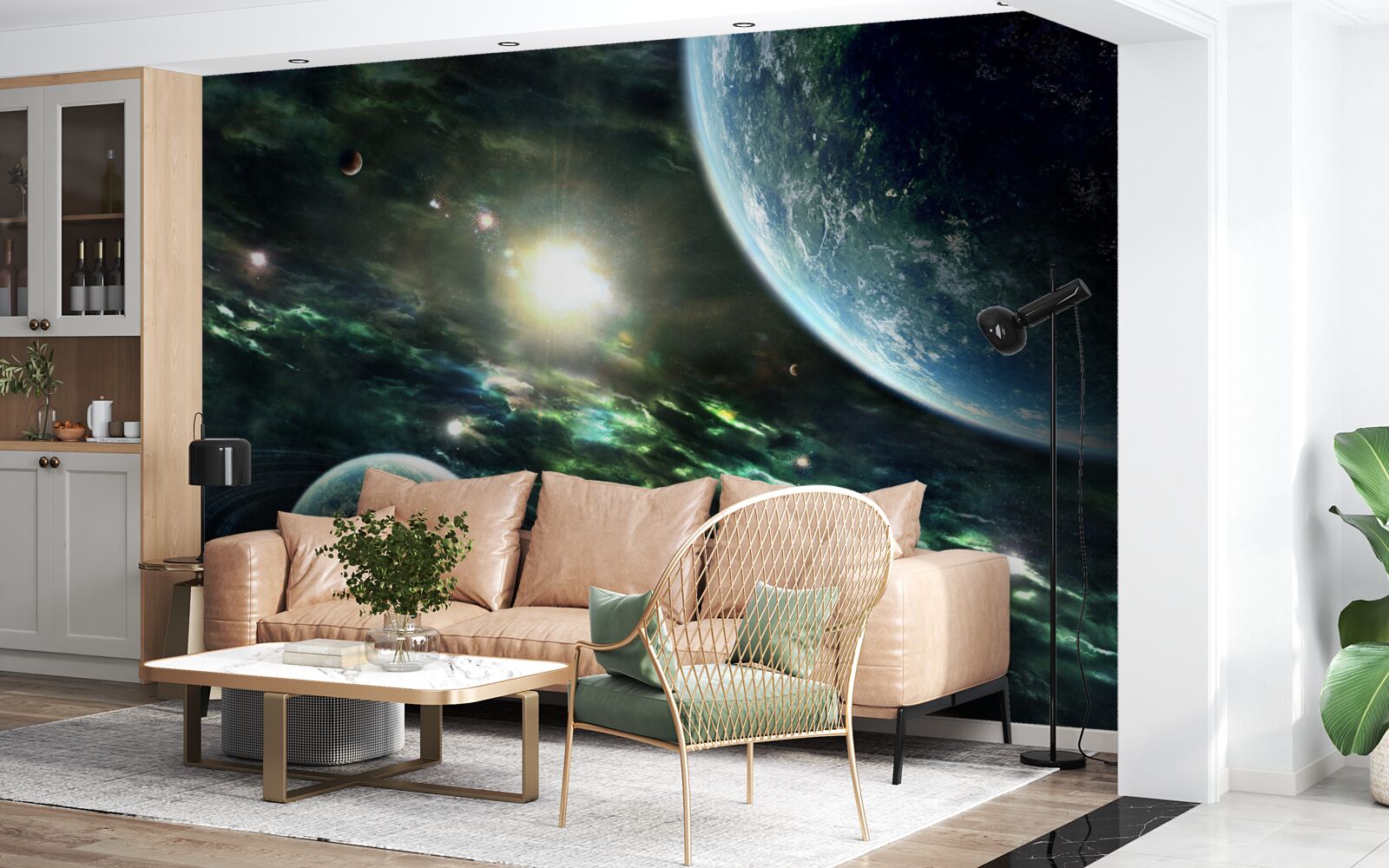 Fototapeta Świecąca eksplozja w pobliżu planety