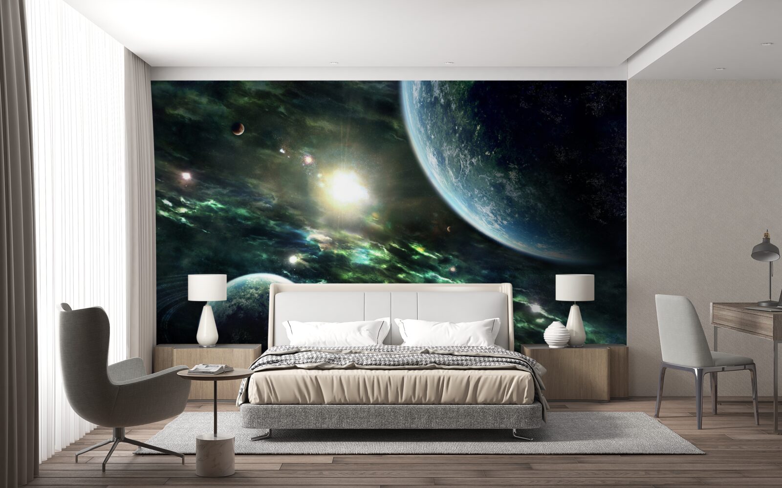 Fototapeta Świecąca eksplozja w pobliżu planety