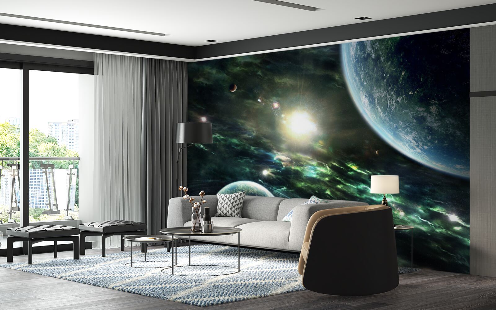 Fototapeta Świecąca eksplozja w pobliżu planety