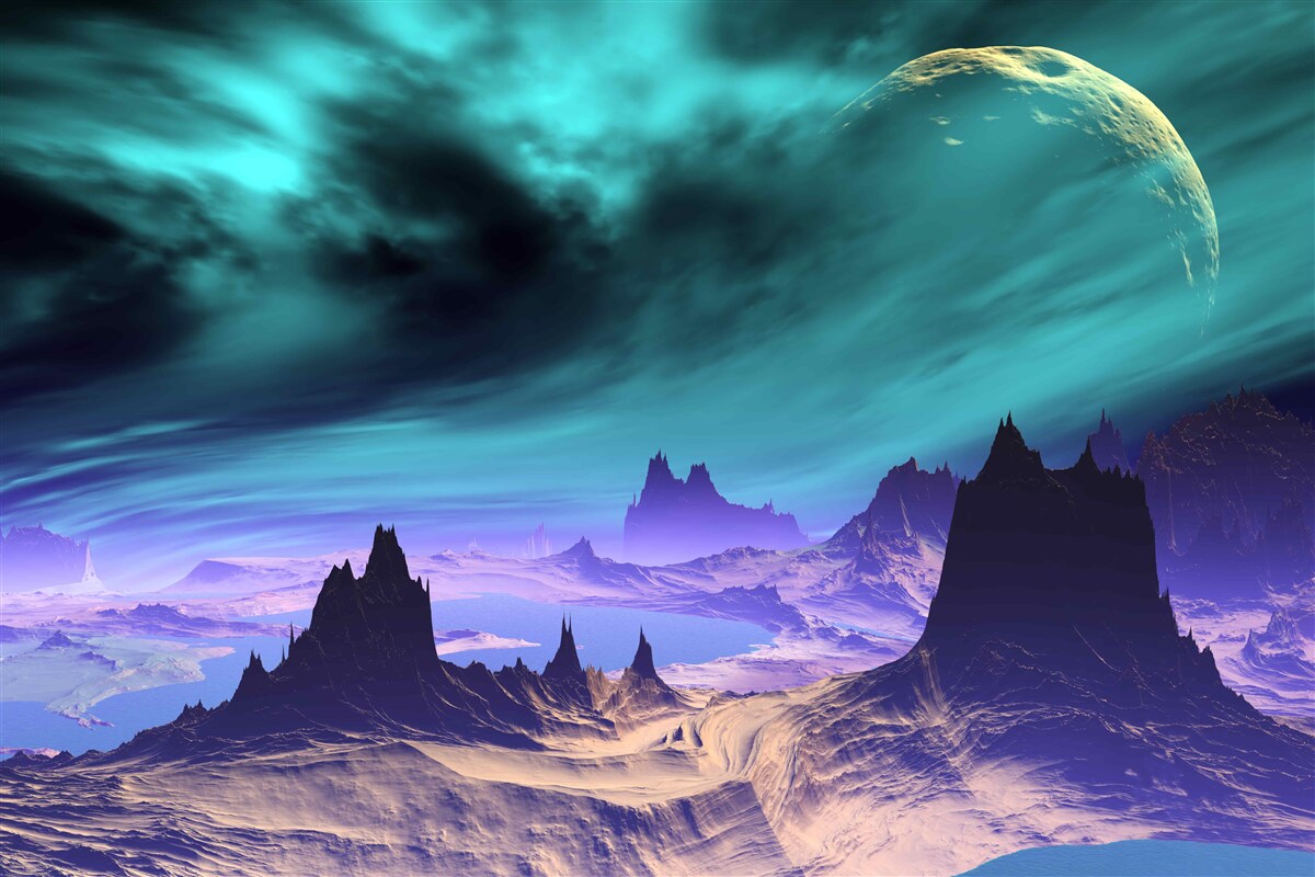 Fototapeta góry przyszłości na niezidentyfikowanej planecie