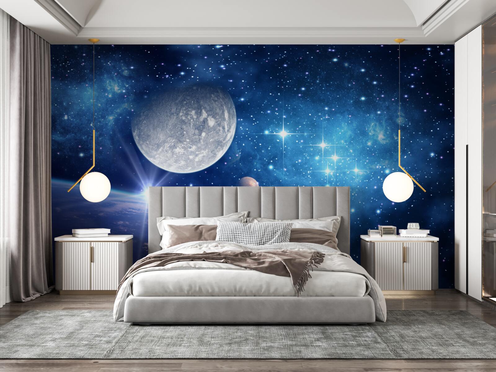 Fototapeta księżyc jest w tle, a ziemia na pierwszym planie