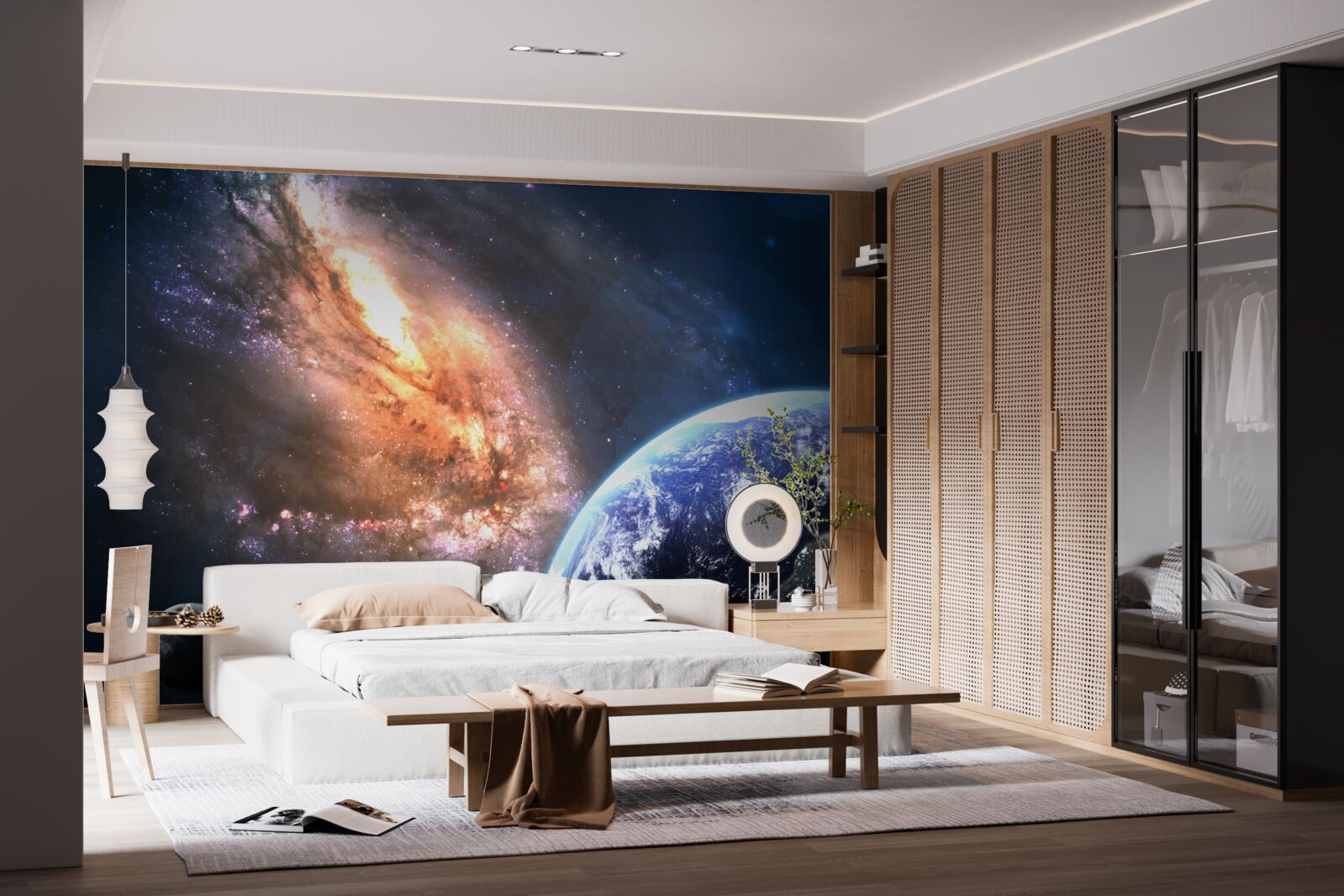 Fototapeta planeta, satelita i nowo odkryta galaktyka