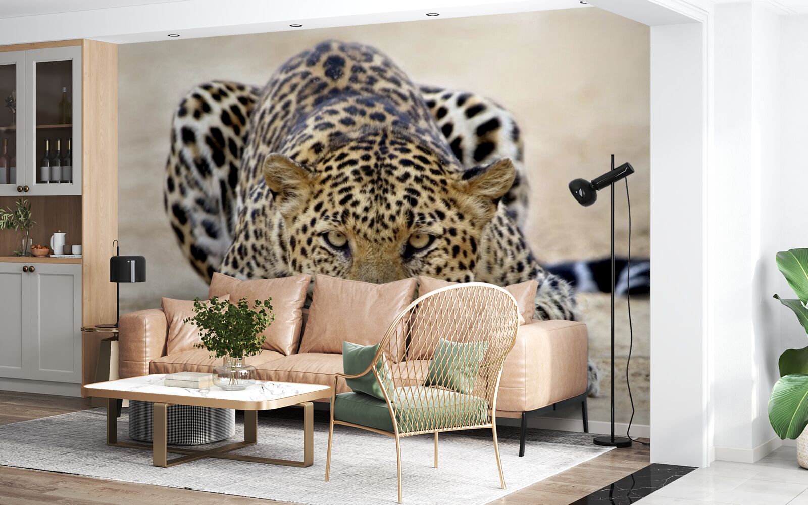 Fototapeta czekający lampart z cętkowaną skórą