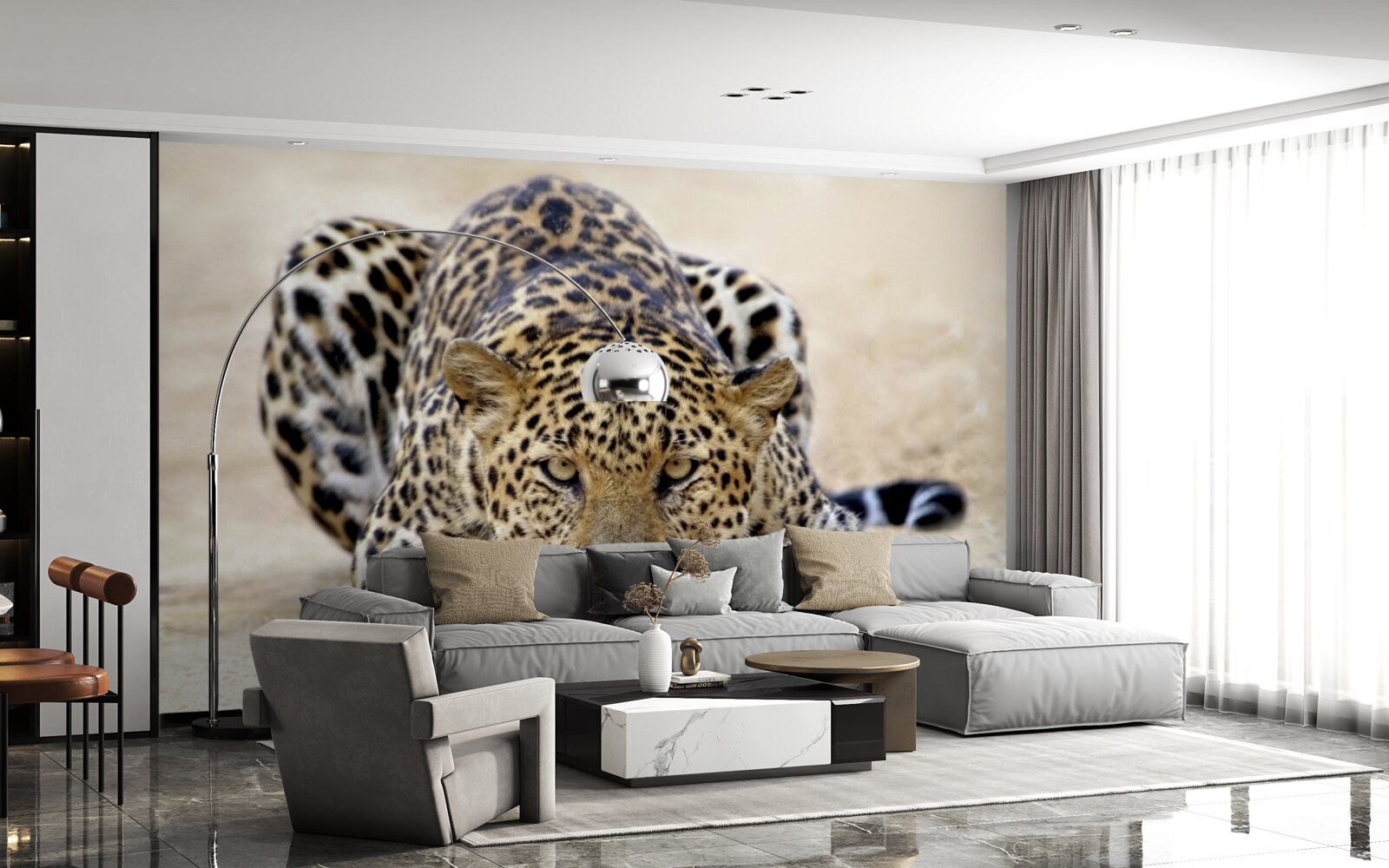 Fototapeta czekający lampart z cętkowaną skórą