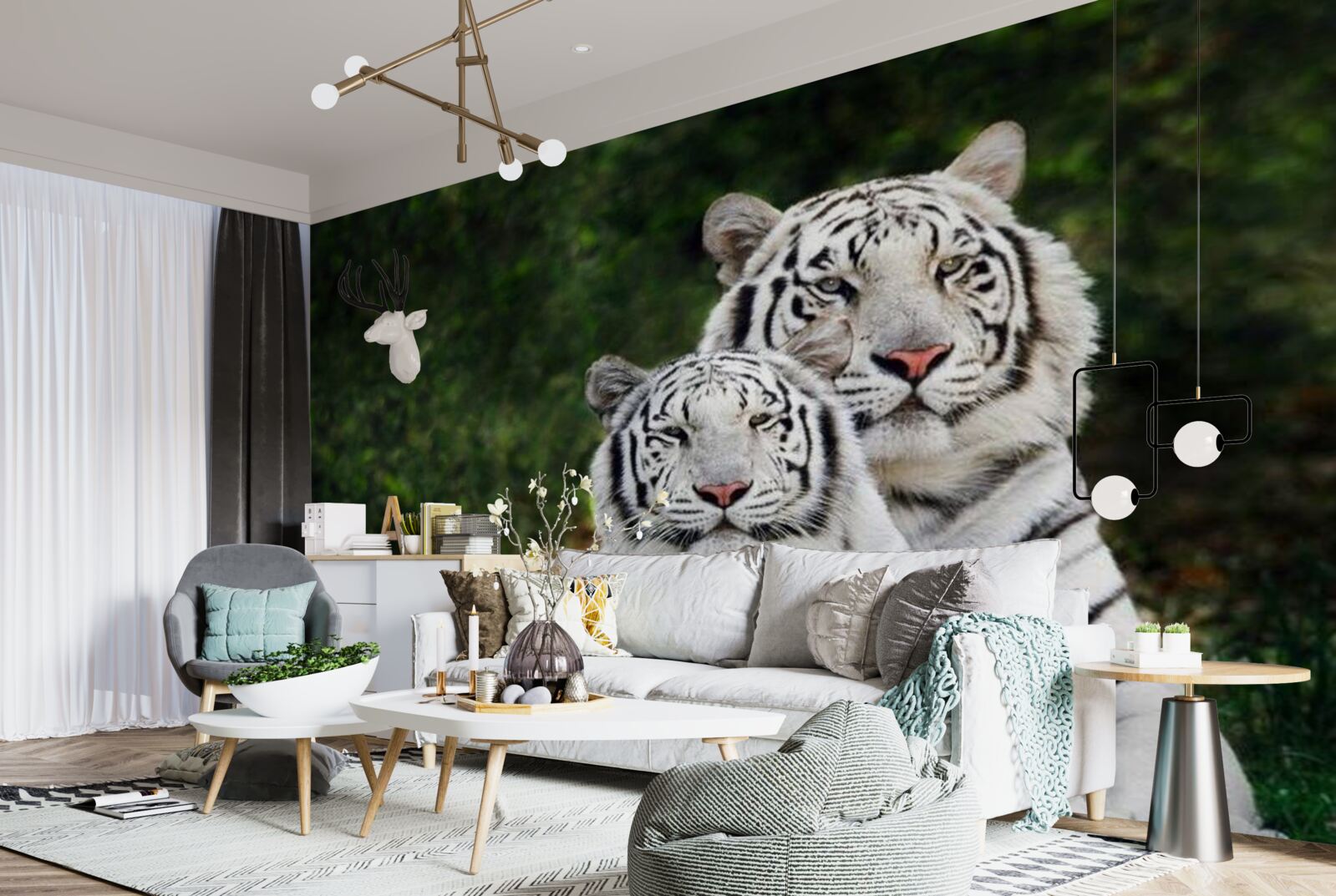 Fototapeta w lesie żyją dwa białe tygrysy, poślubione