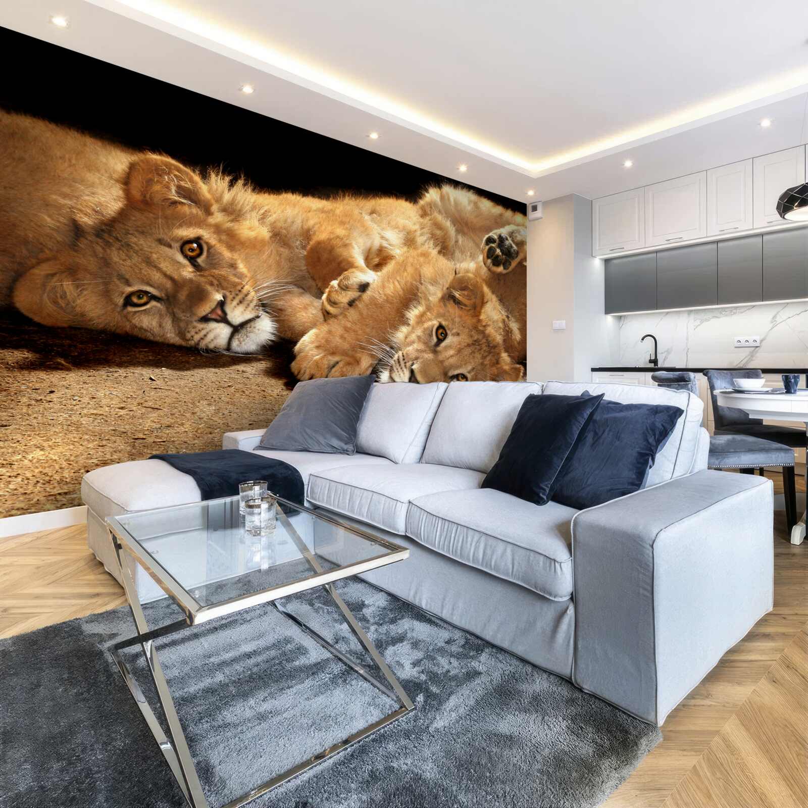 Fototapeta młode lwy bawią się na ziemi