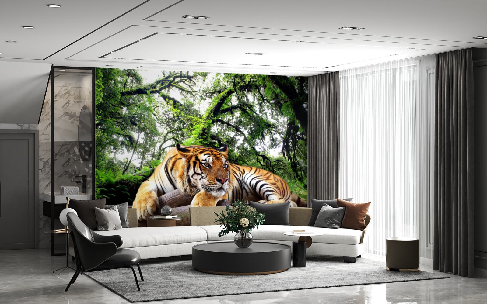 Fototapeta tygrys odpoczywa w dzikiej tropikalnej dżungli