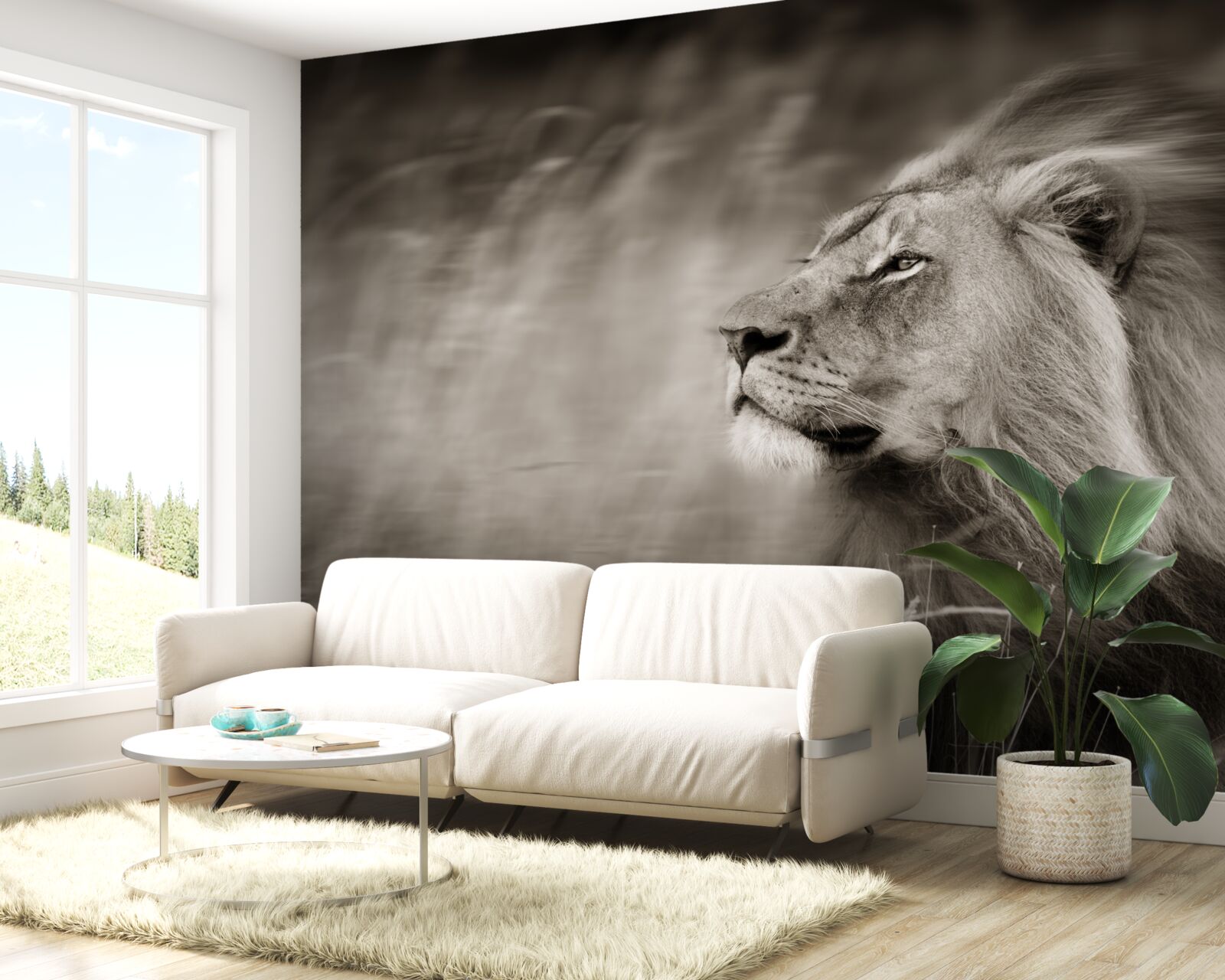 Fototapeta czarno-biały władca zwierząt na wietrze