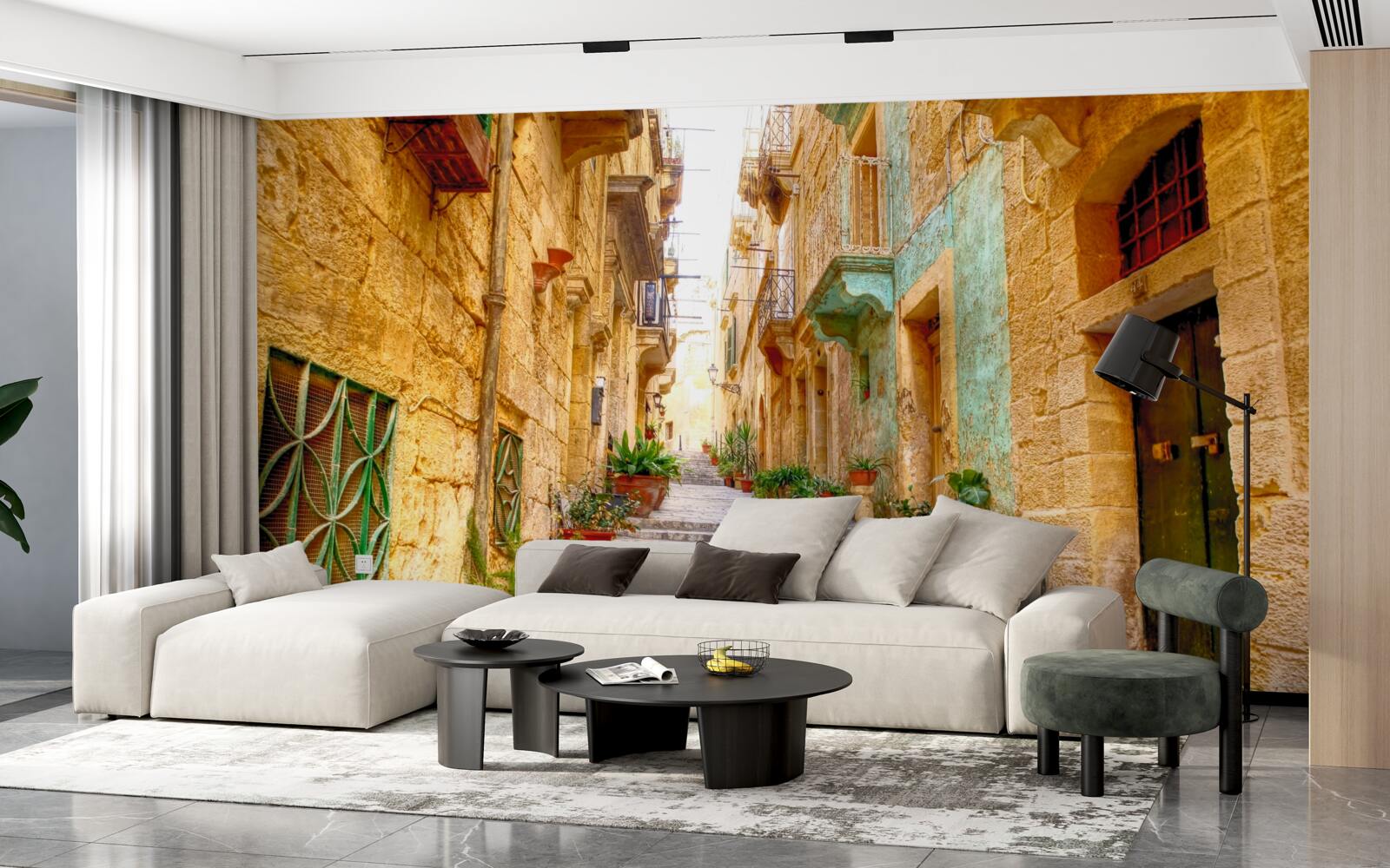 Fototapeta włoska ulica ozdobiona kwiatami jest wąska