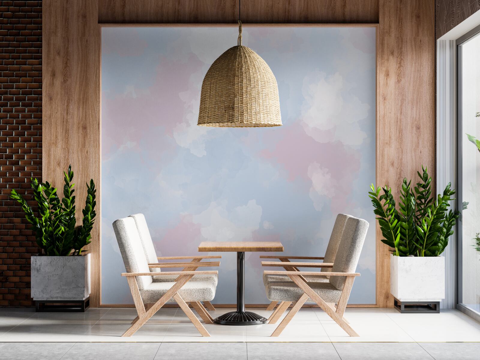 Fototapeta niebo ozdobione jest niebieskimi i różowymi plamami