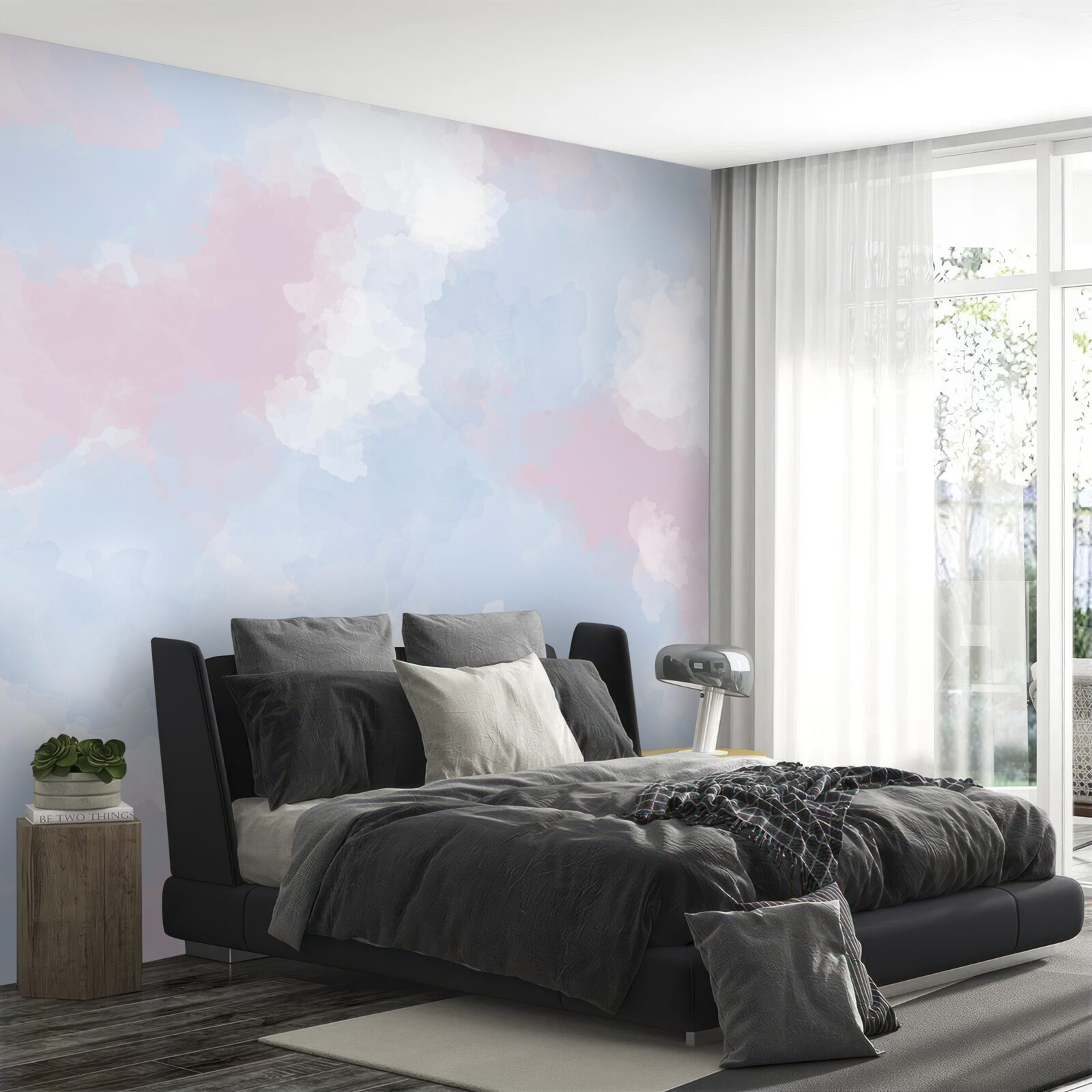 Fototapeta niebo ozdobione jest niebieskimi i różowymi plamami