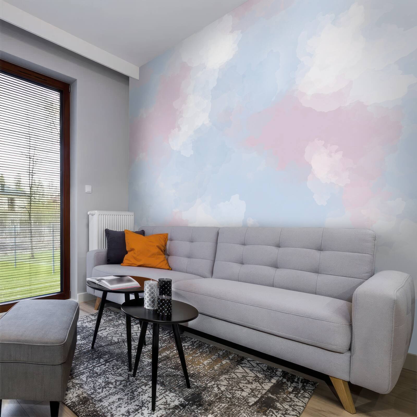 Fototapeta niebo ozdobione jest niebieskimi i różowymi plamami