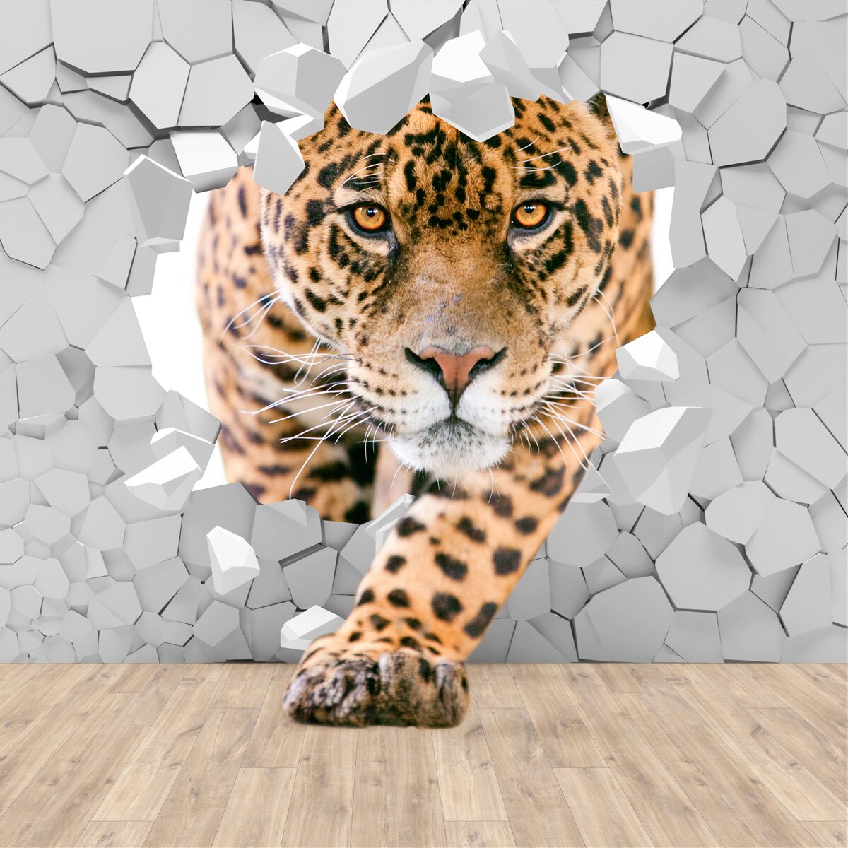 Fototapeta lampart przenika przez ścianę