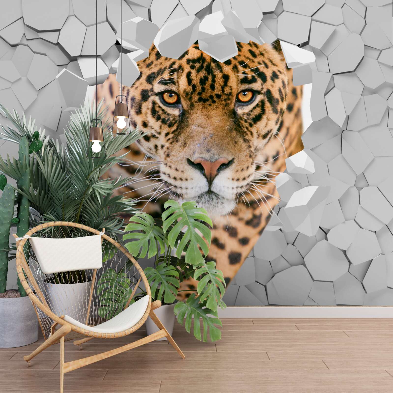 Fototapeta lampart przenika przez ścianę