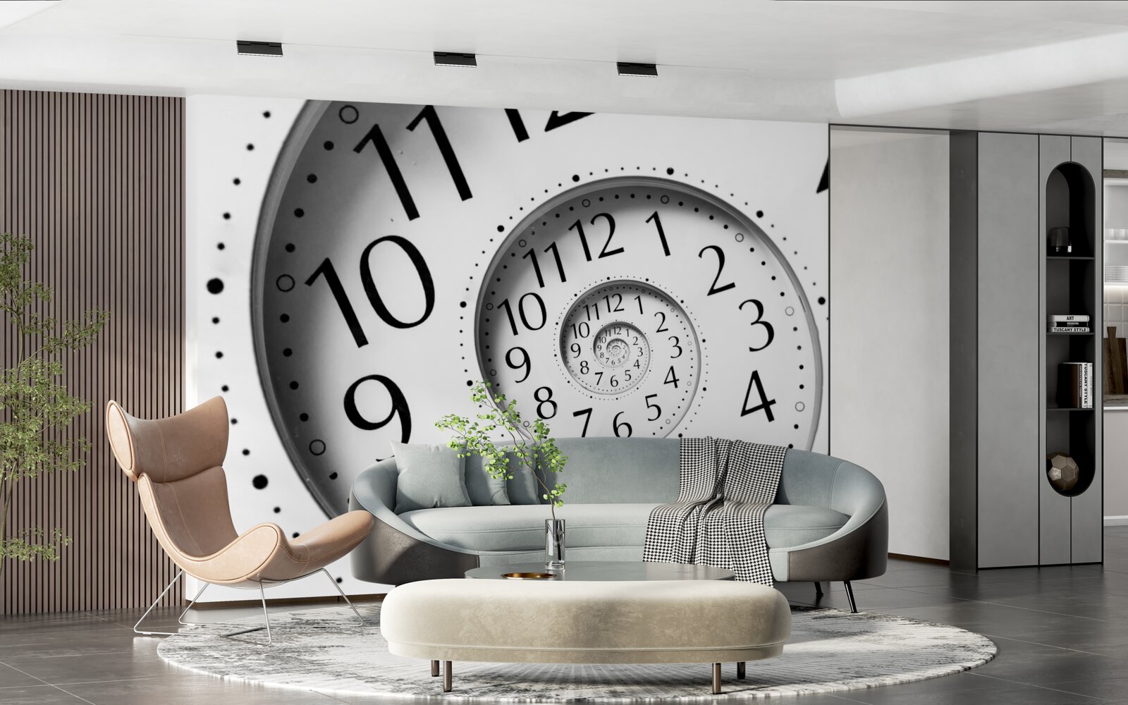 Fototapeta zegar spiralny w kolorze białym