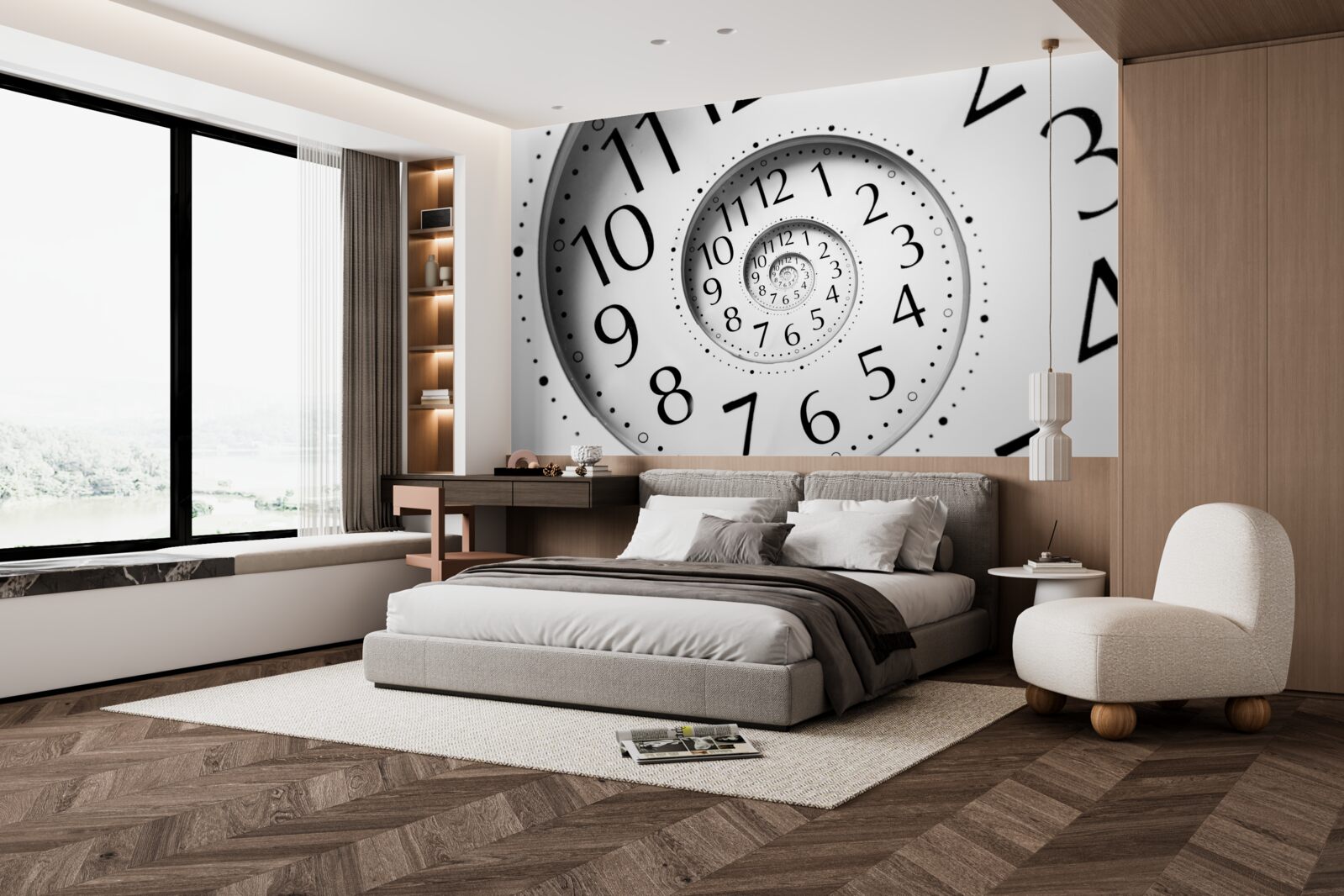 Fototapeta zegar spiralny w kolorze białym