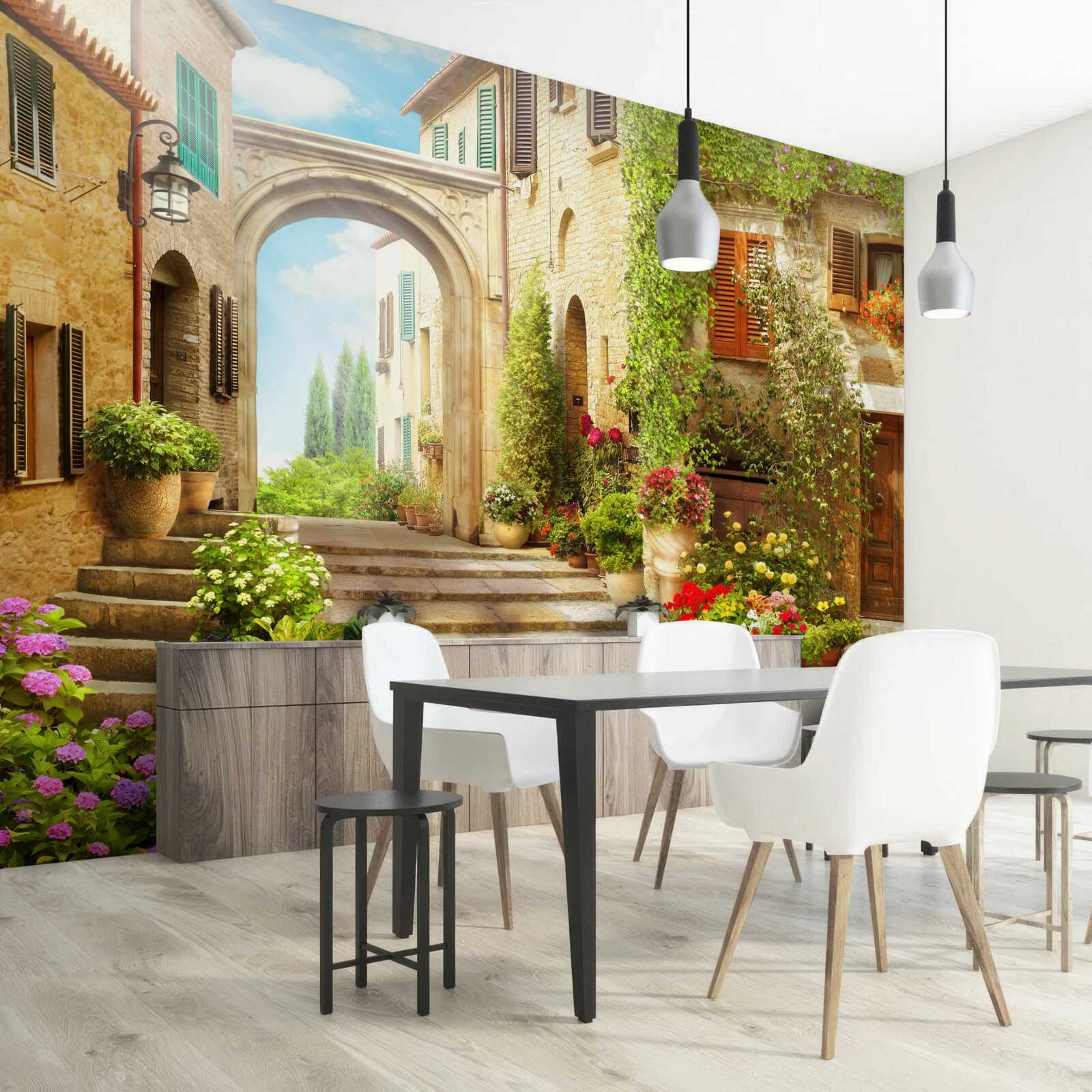 Fototapeta kącik z kwiatami na ulicy