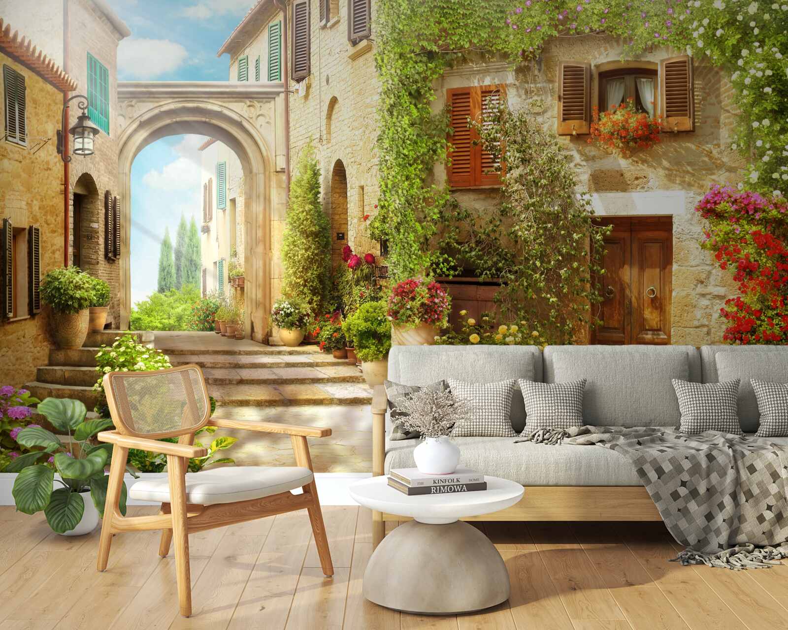 Fototapeta kącik z kwiatami na ulicy