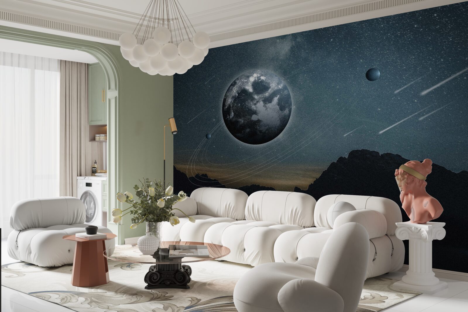 Fototapeta deszcz meteorytów i satelita ziemi