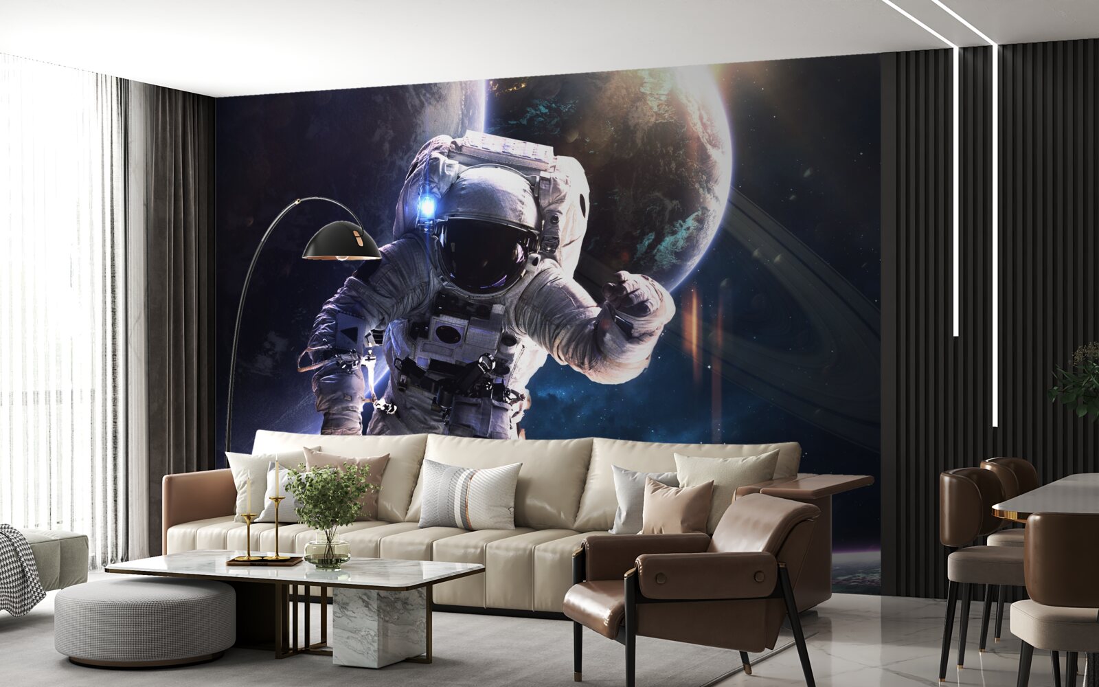 Fototapeta astronauta pozujący przed jowiszem