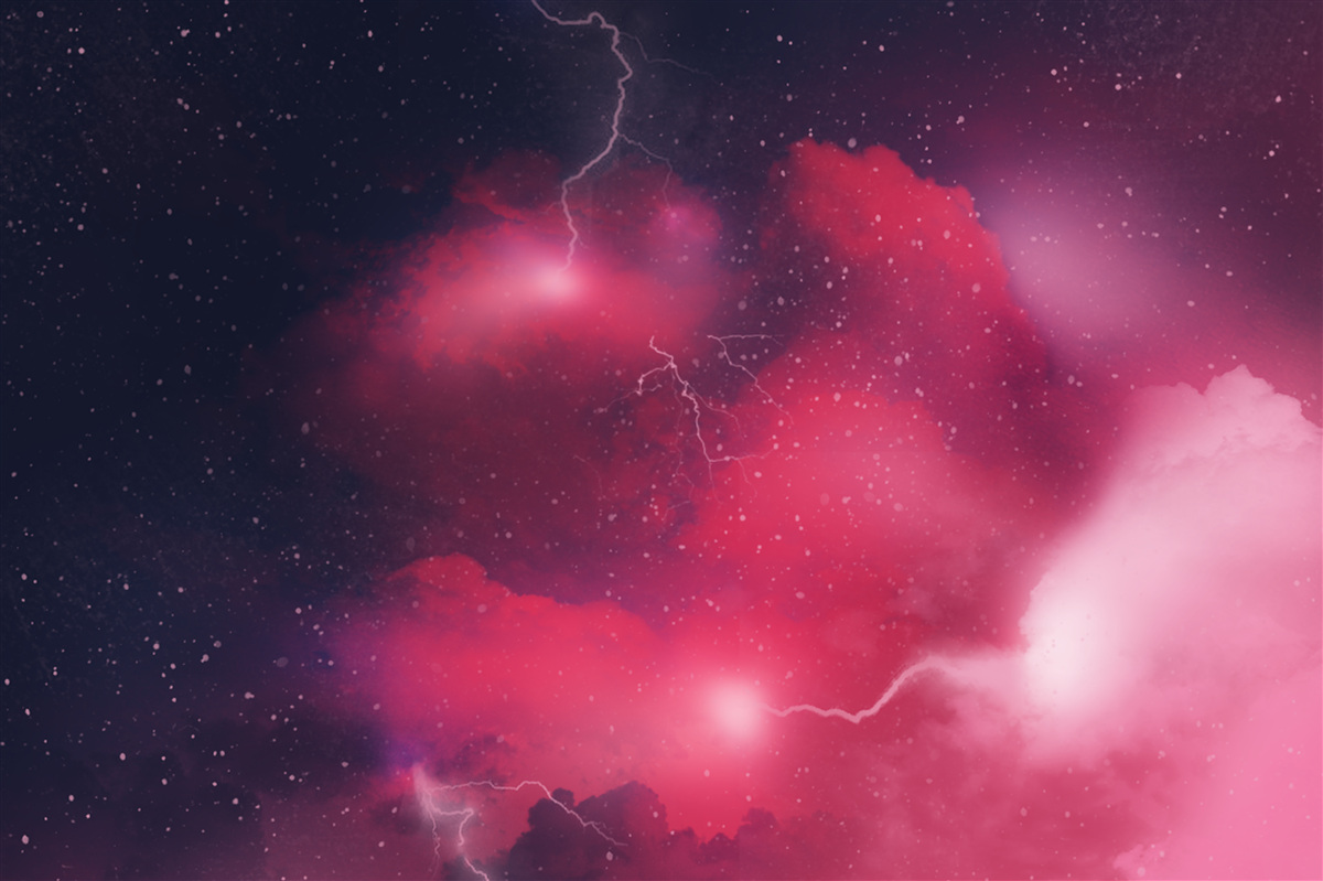Fototapeta błyski burzy w szkarłatnej przestrzeni