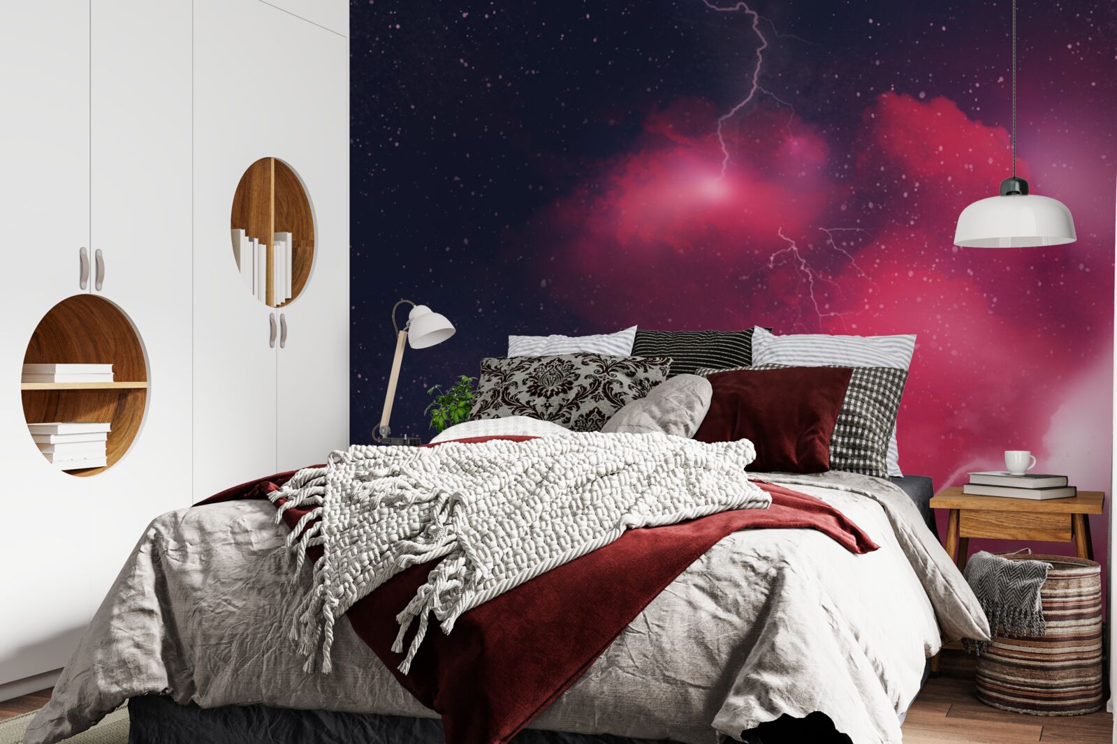 Fototapeta błyski burzy w szkarłatnej przestrzeni