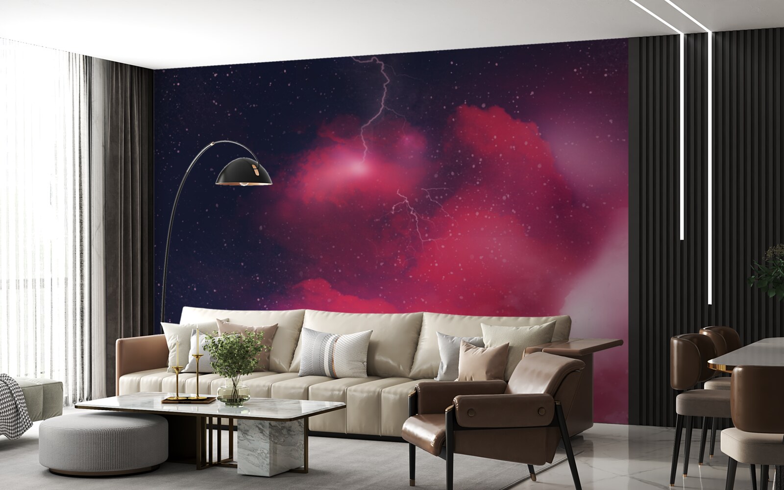 Fototapeta błyski burzy w szkarłatnej przestrzeni