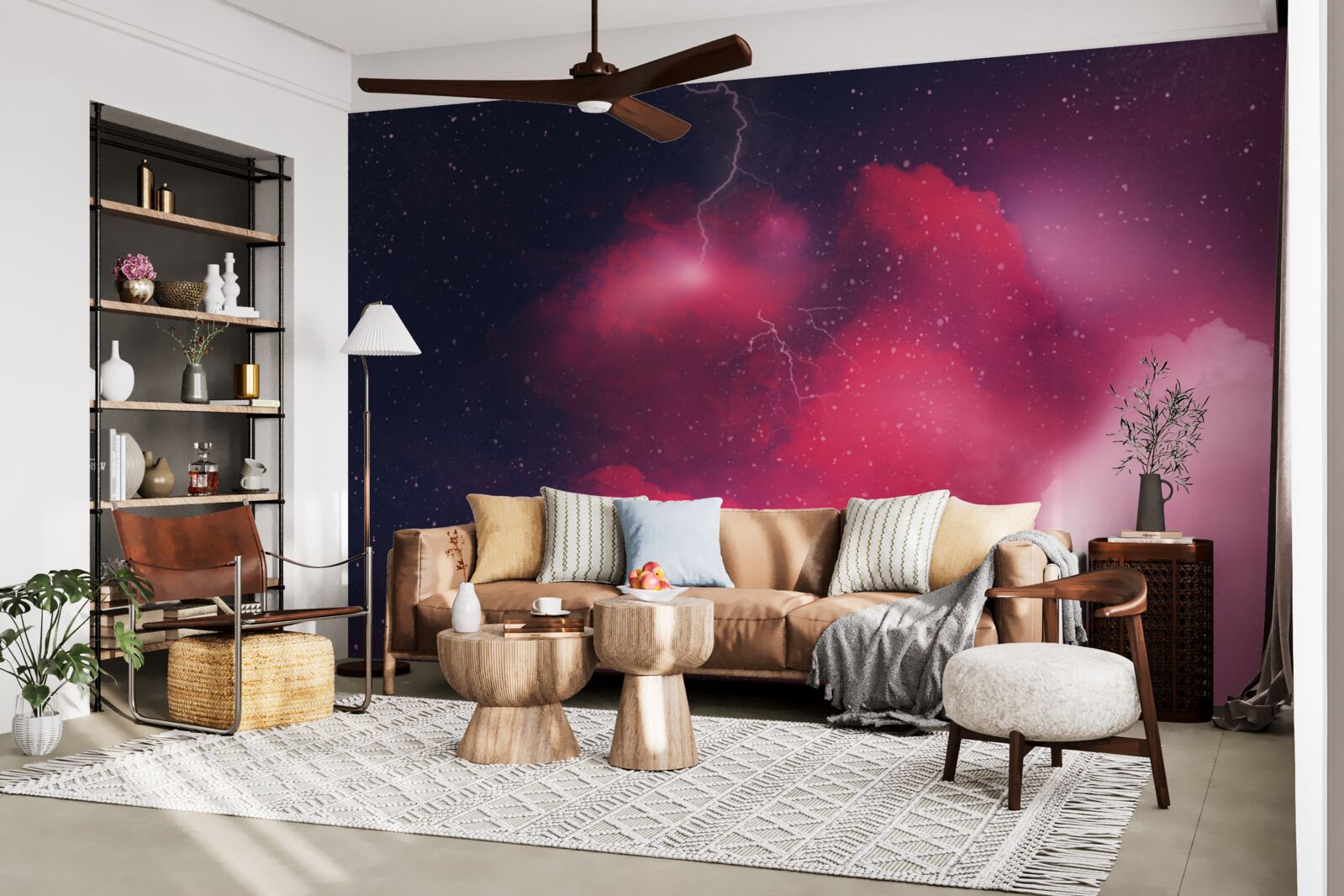 Fototapeta błyski burzy w szkarłatnej przestrzeni