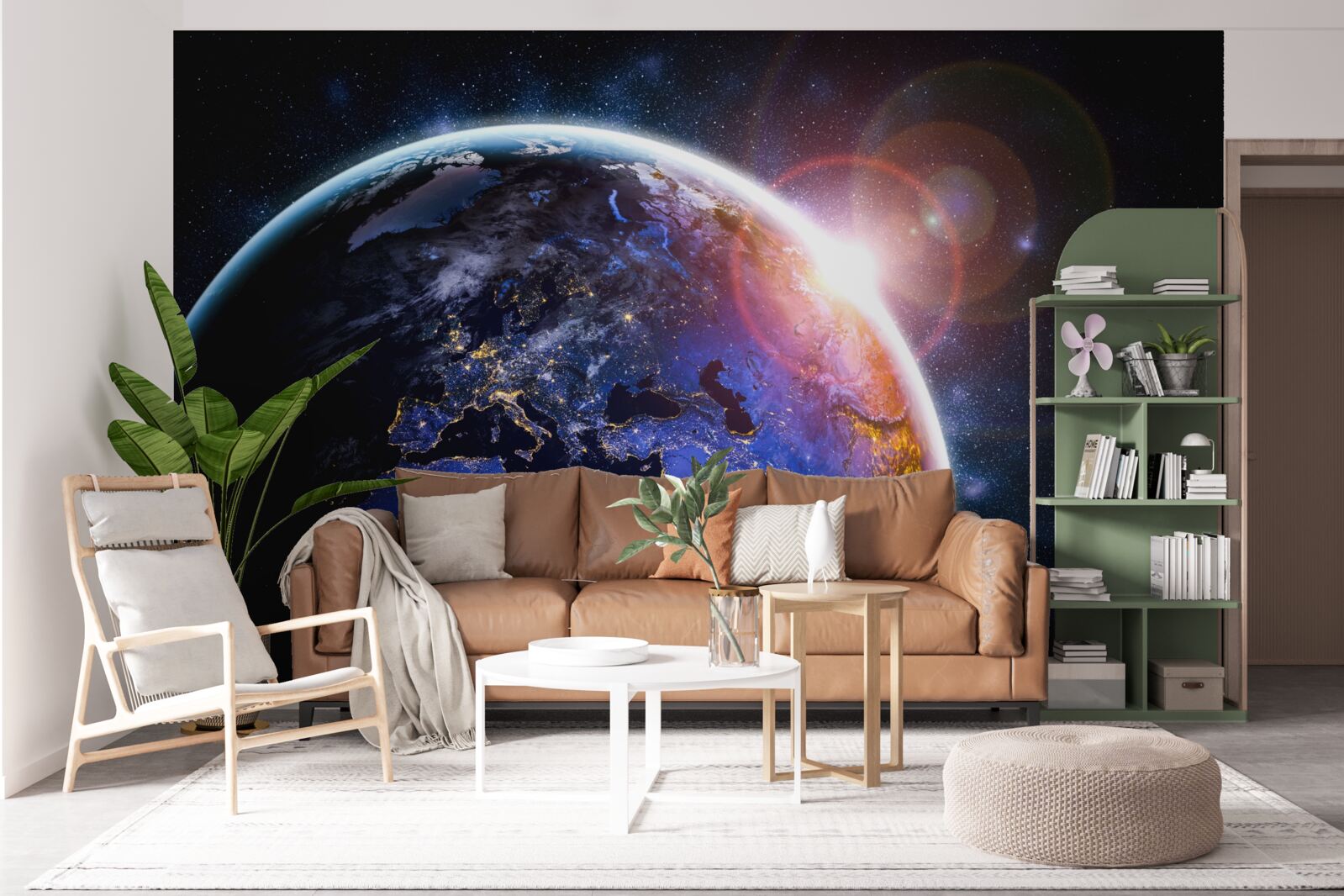 Fototapeta słońce zachodzi w swoim jasnym świetle nad planetą