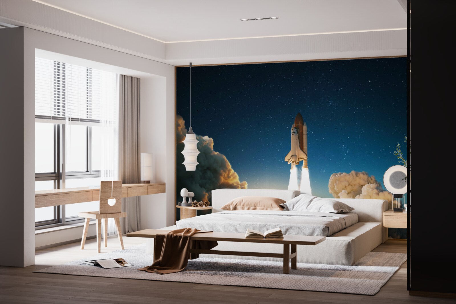 Fototapeta statek kosmiczny rozpoczyna podróż w przestrzeń kosmiczną